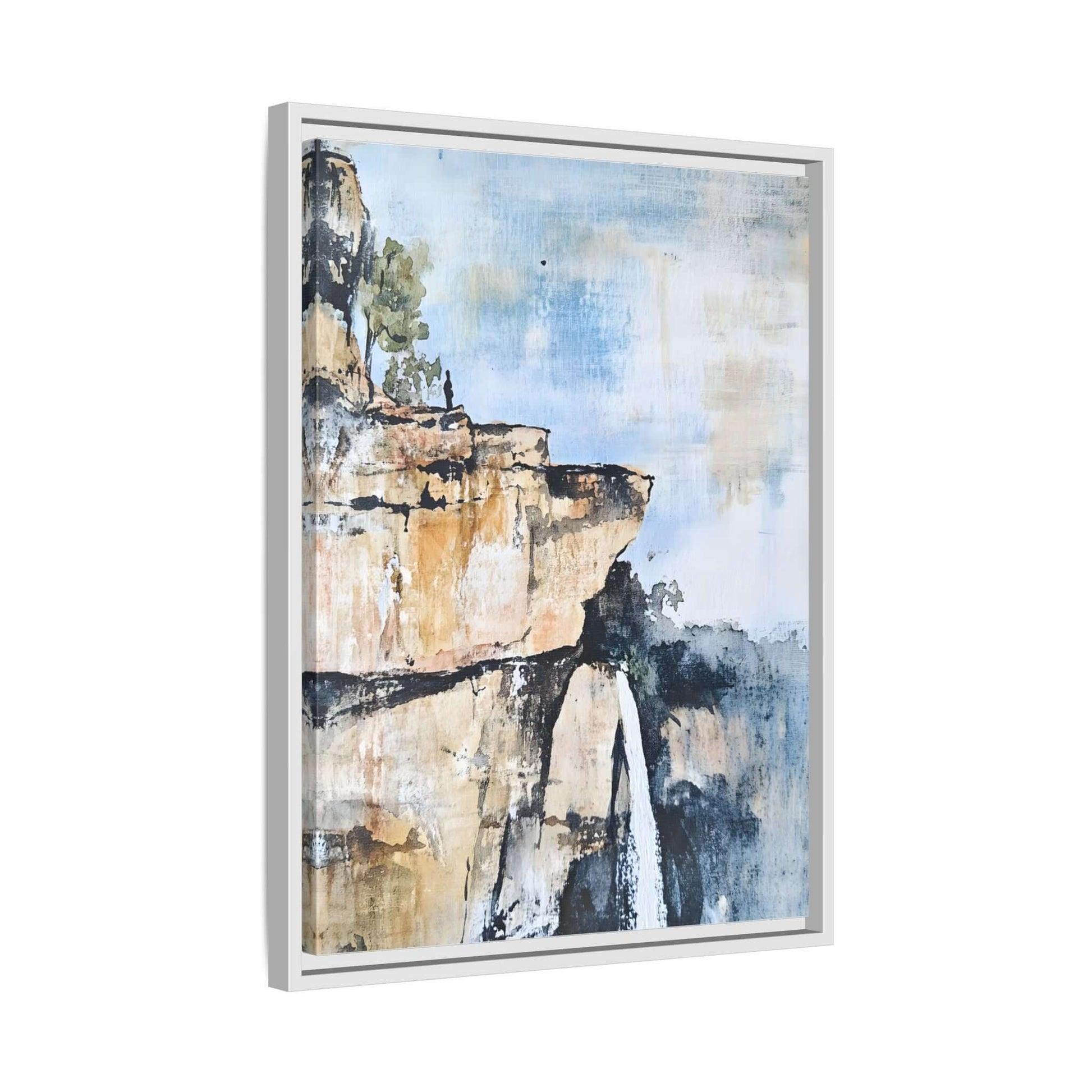 Impressionistic scenic waterfall landscape on framed canvas wall art, perfect for enhancing tranquility in living room or bedroom.