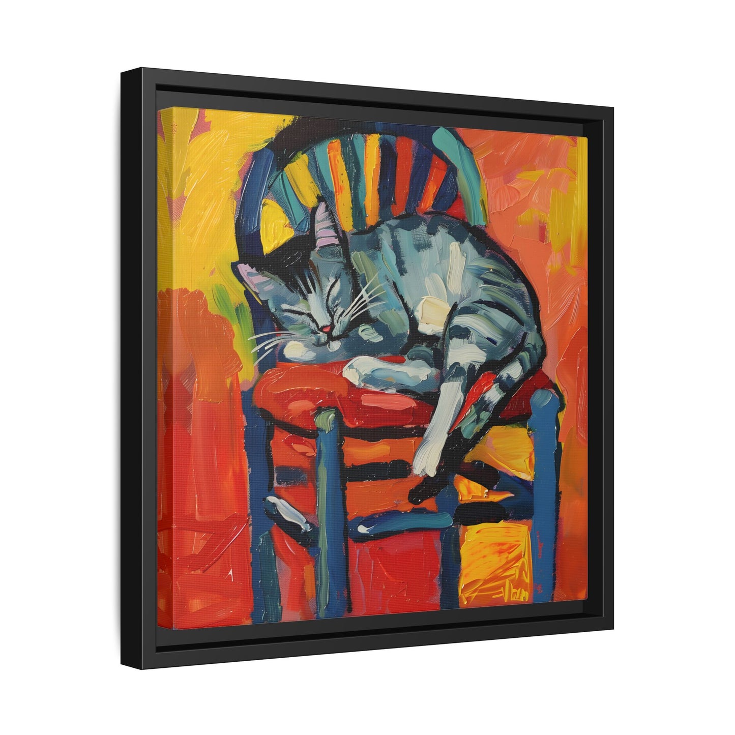 Colorful Cat Art Print - Framed Matte Canvas