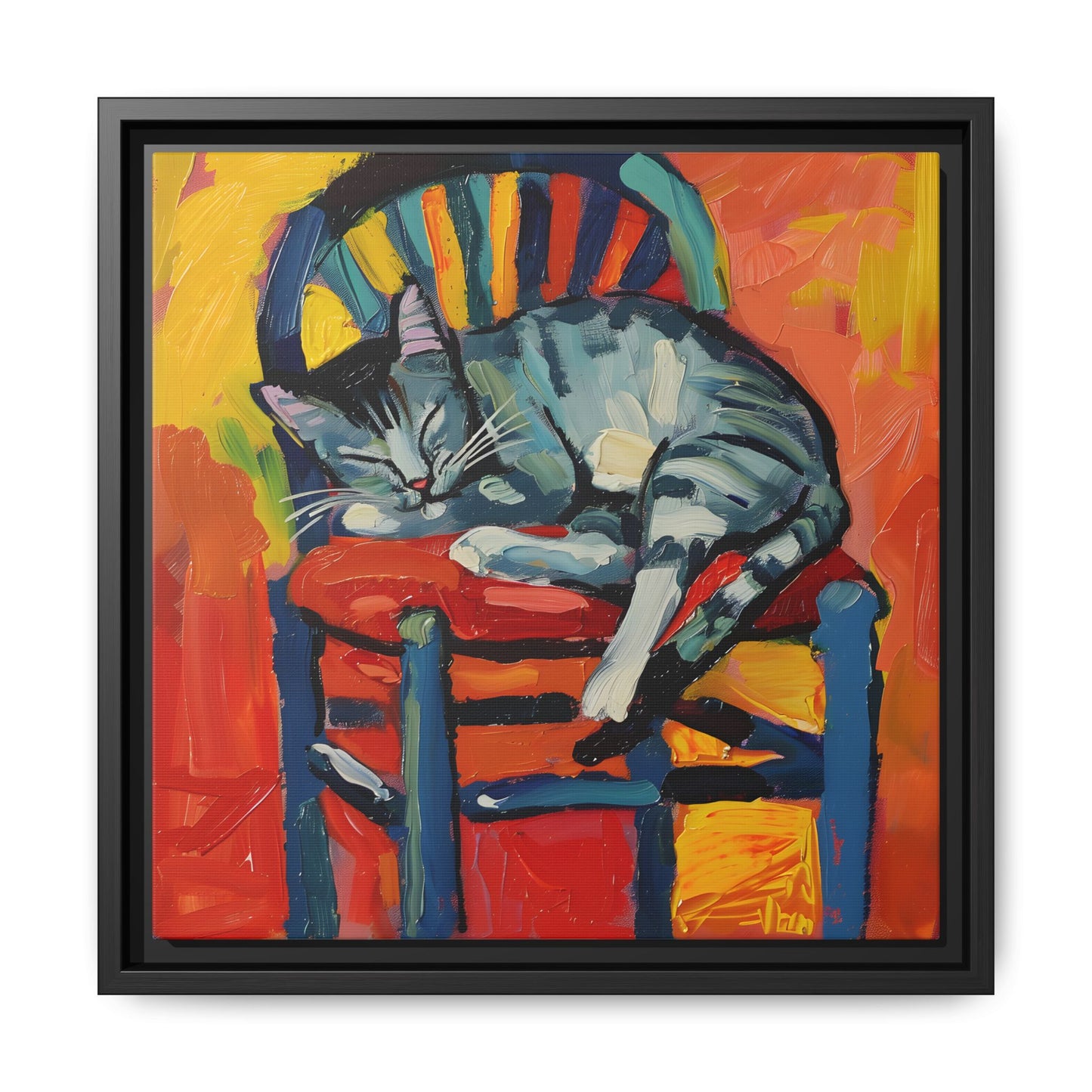 Colorful Cat Art Print - Framed Matte Canvas