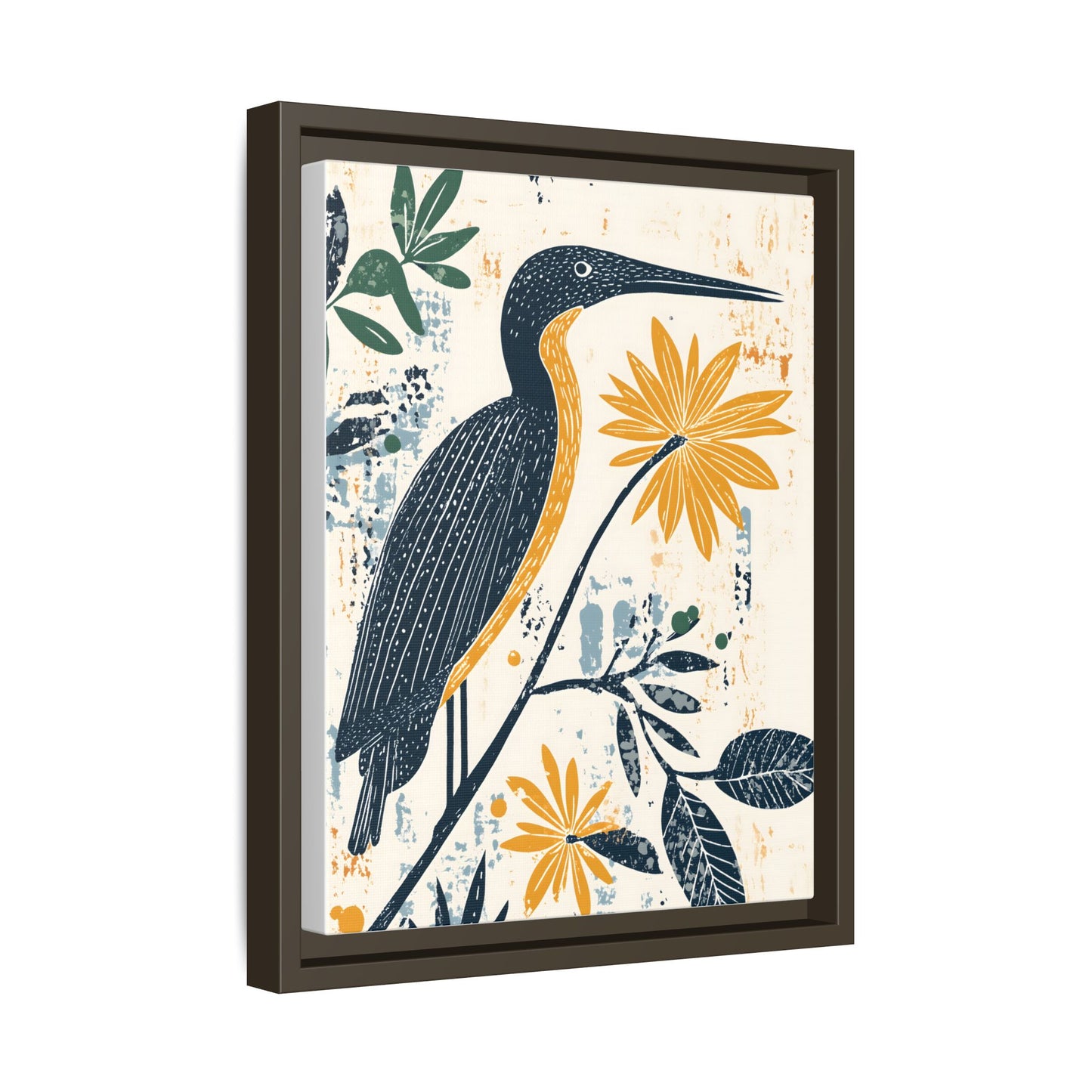 Colorful Bird and Flower Framed Matte Canvas Art