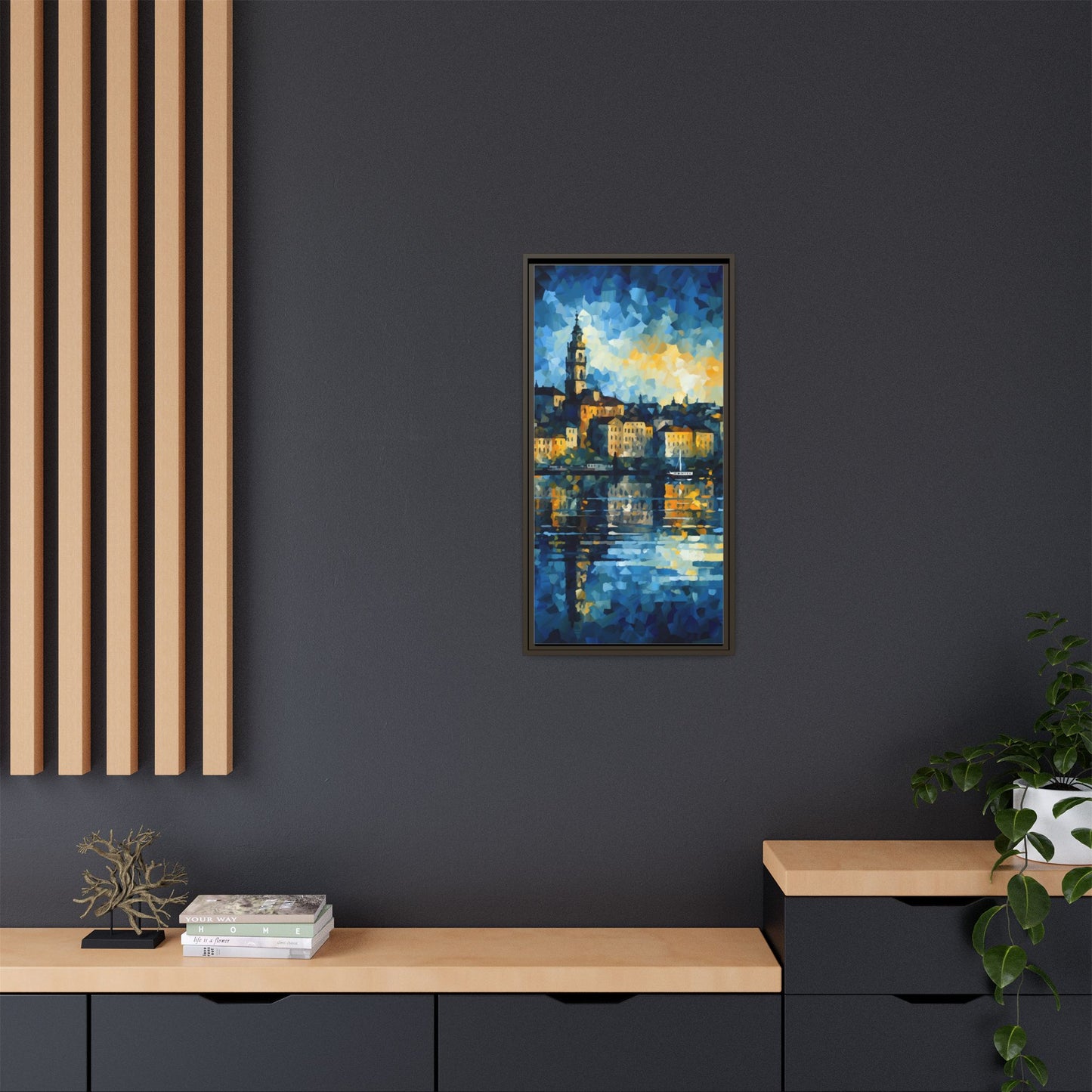 Colorful Framed Matte Canvas Art - Vibrant Cityscape Wall Decor