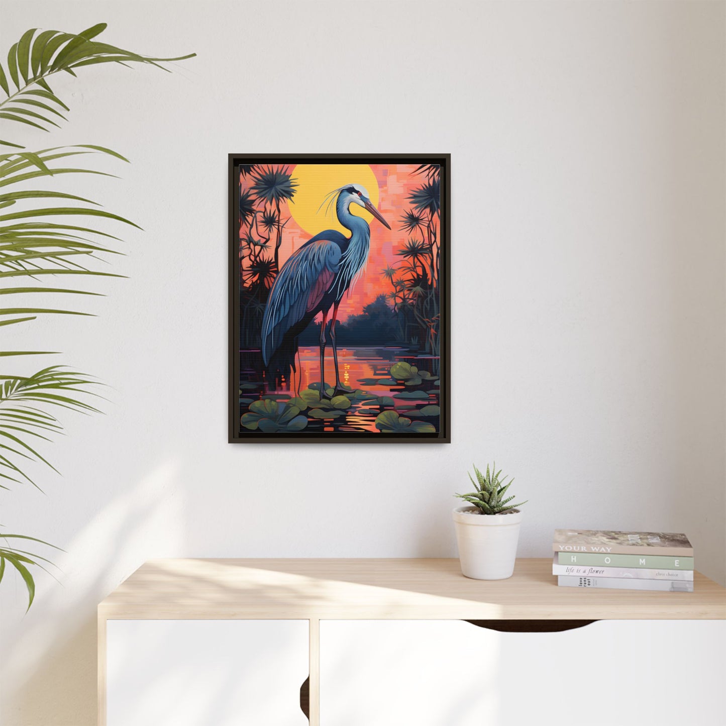 Colorful Heron Art Canvas Print - Framed Wall Decor