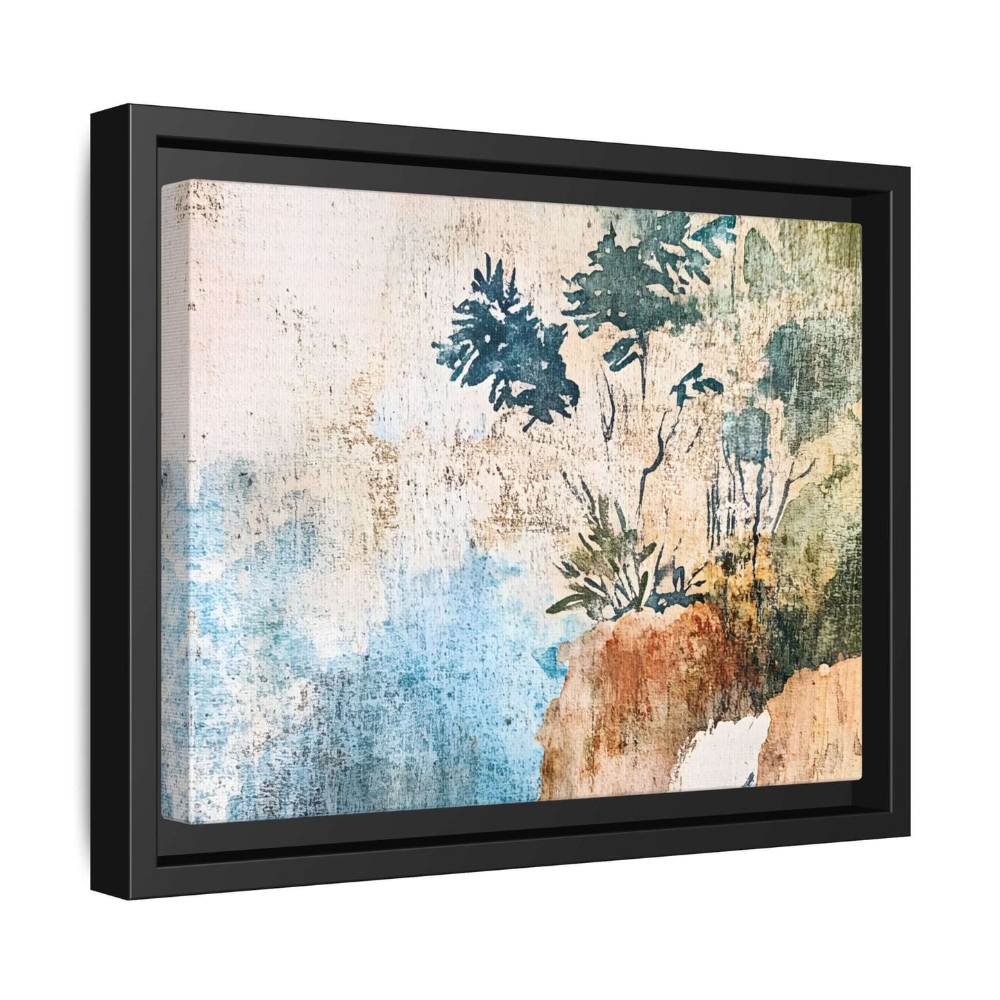 Framed watercolor canvas print of a misty forest landscape, adding elegance and serenity to any room's decor.