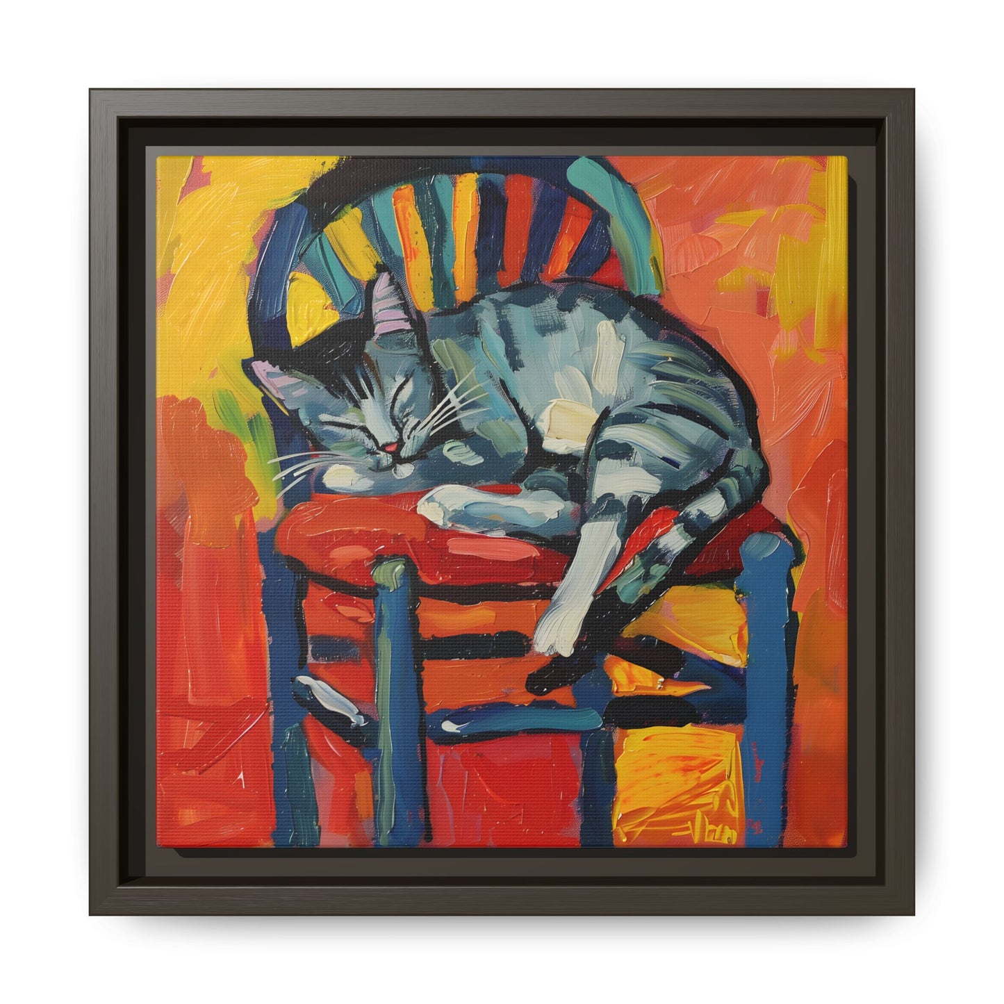 Colorful Cat Art Print - Framed Matte Canvas