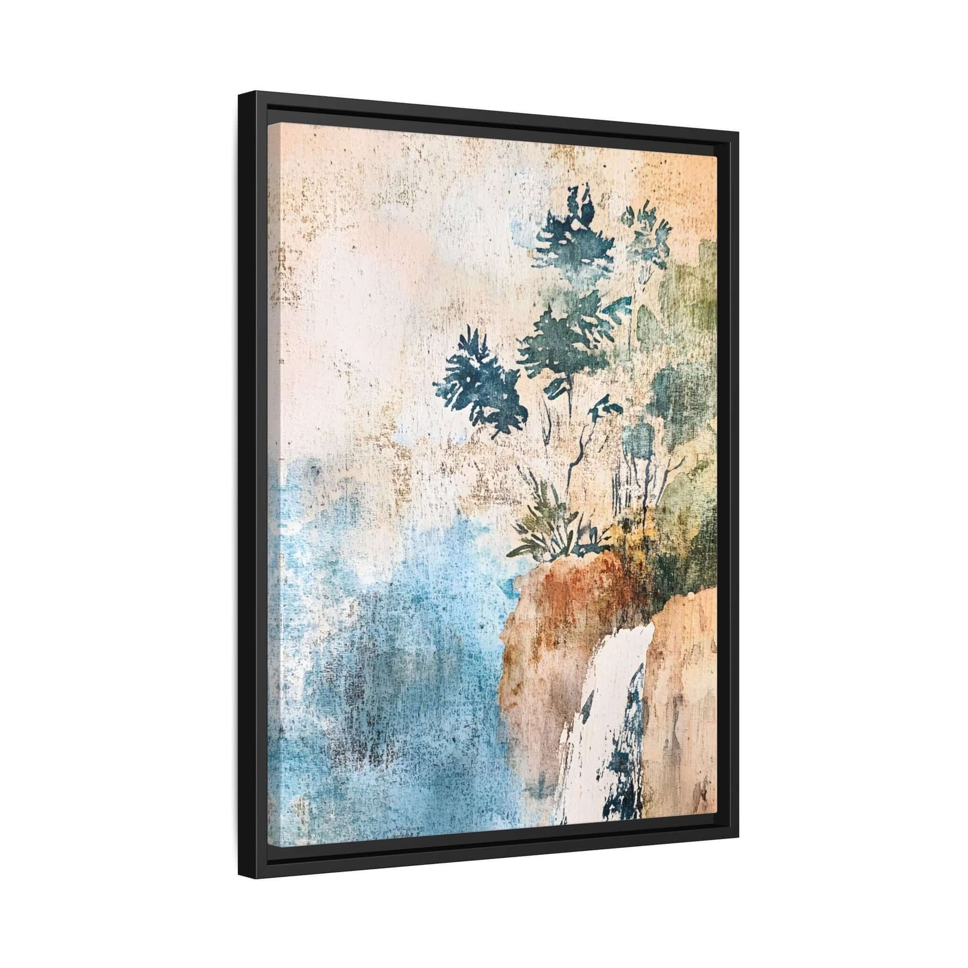 Misty forest landscape watercolor canvas print, framed wall art for serene and elegant home decor; calming nature scene.