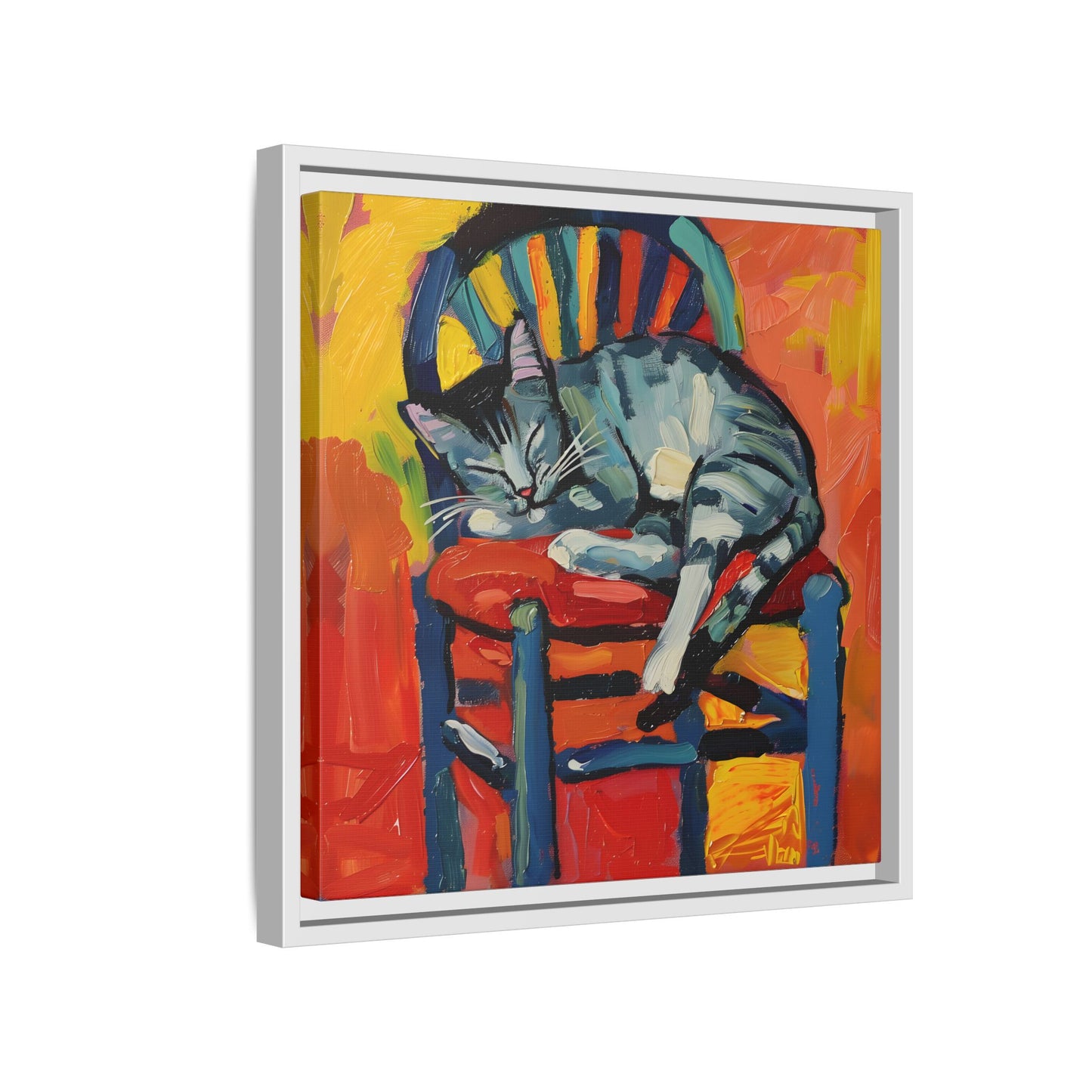 Colorful Cat Art Print - Framed Matte Canvas