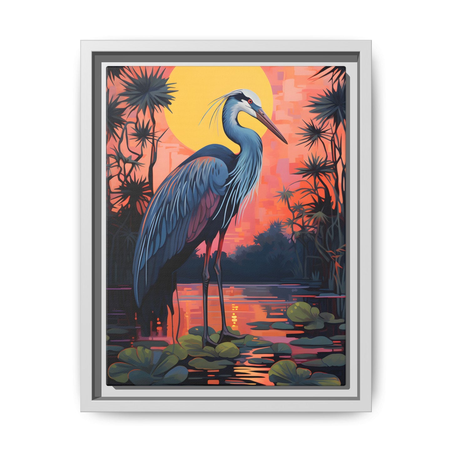 Colorful Heron Art Canvas Print - Framed Wall Decor