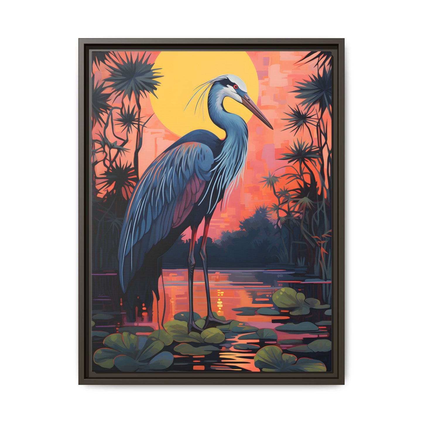 Colorful Heron Art Canvas Print - Framed Wall Decor