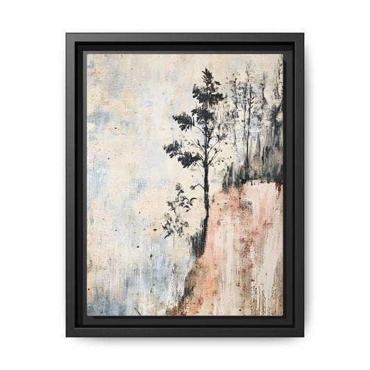Muted Abstract Nature Art Framed Matt Canvas Art with trees and muted colors, ideal for calming home decor and gifting occasions.