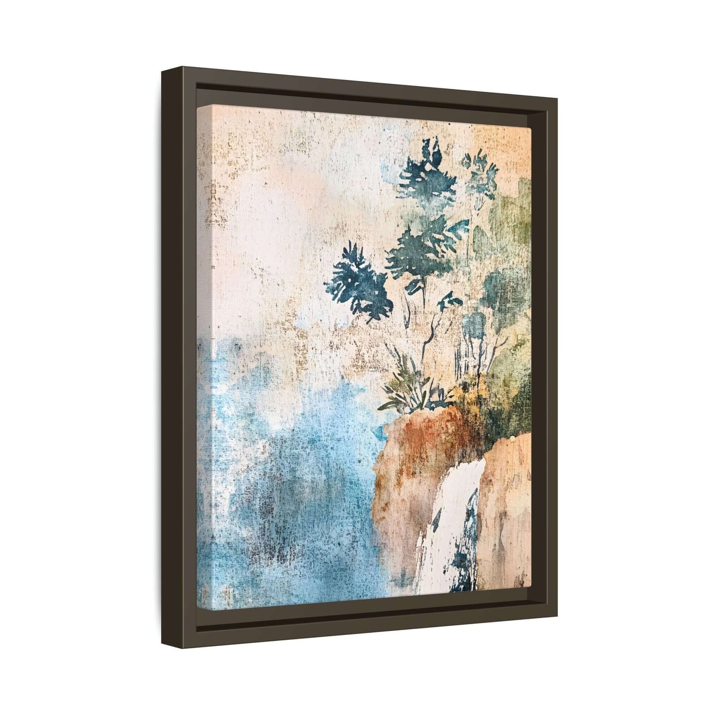 Framed watercolor canvas print of a misty forest landscape, perfect for adding serenity and elegance to home decor.