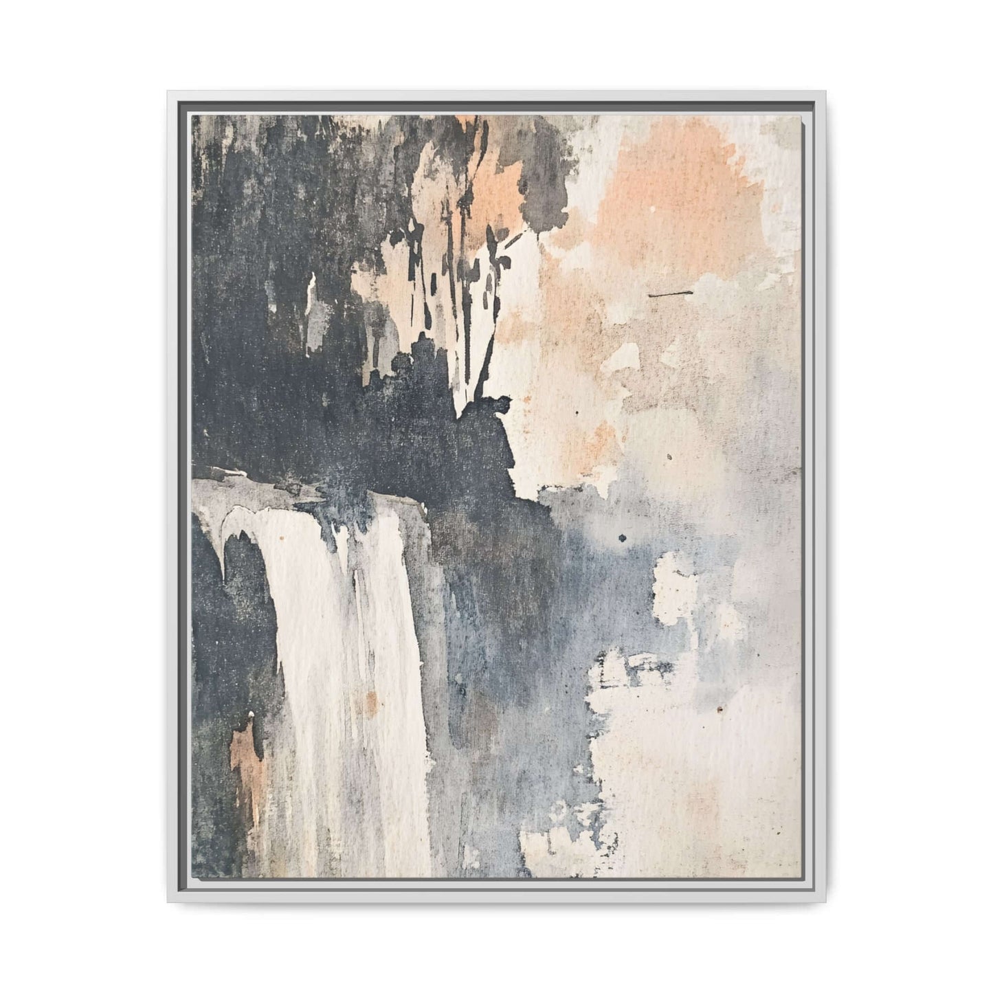 Framed Waterfall Art Print on Matte Canvas, Vertical Abstract Design, Home Decor, Various Sizes Available