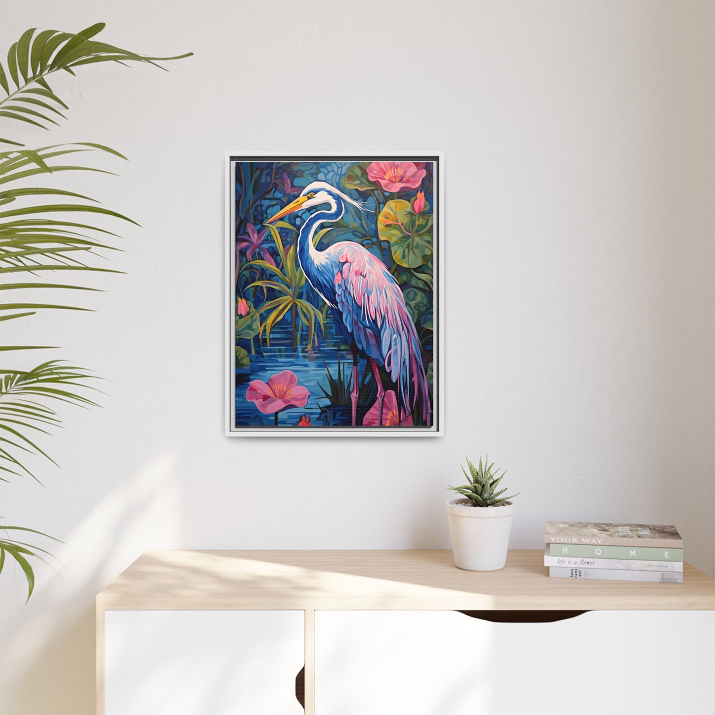 Colorful Heron Canvas Art Print - Framed Wall Decor