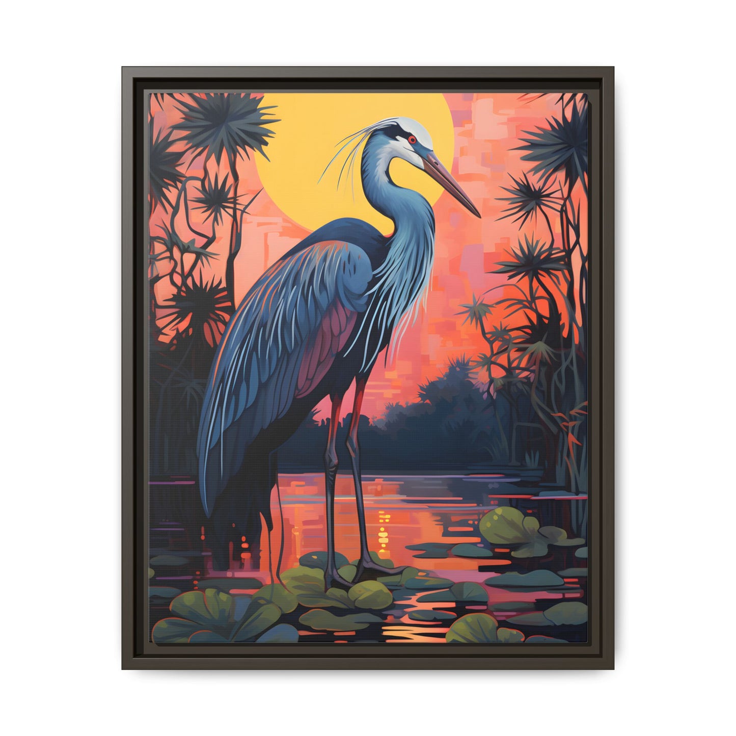 Colorful Heron Art Canvas Print - Framed Wall Decor