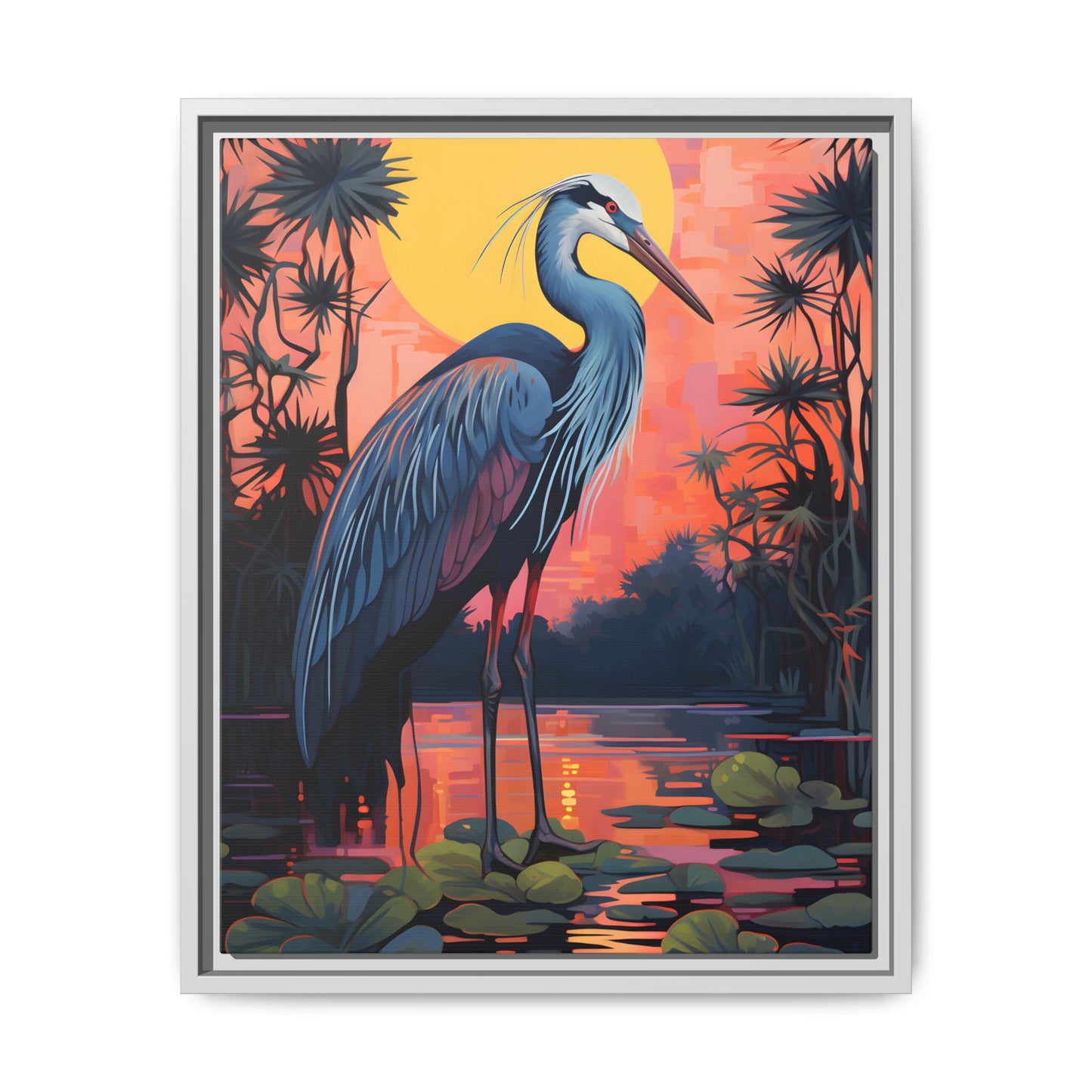 Colorful Heron Art Canvas Print - Framed Wall Decor
