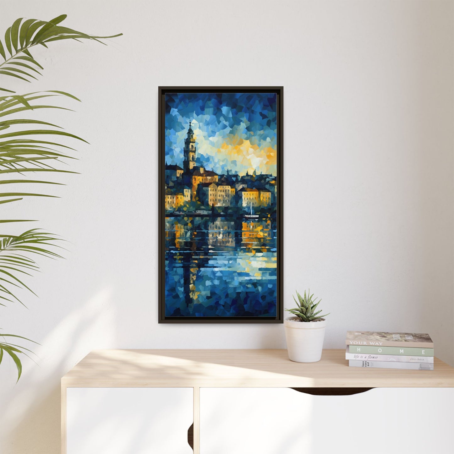 Colorful Framed Matte Canvas Art - Vibrant Cityscape Wall Decor