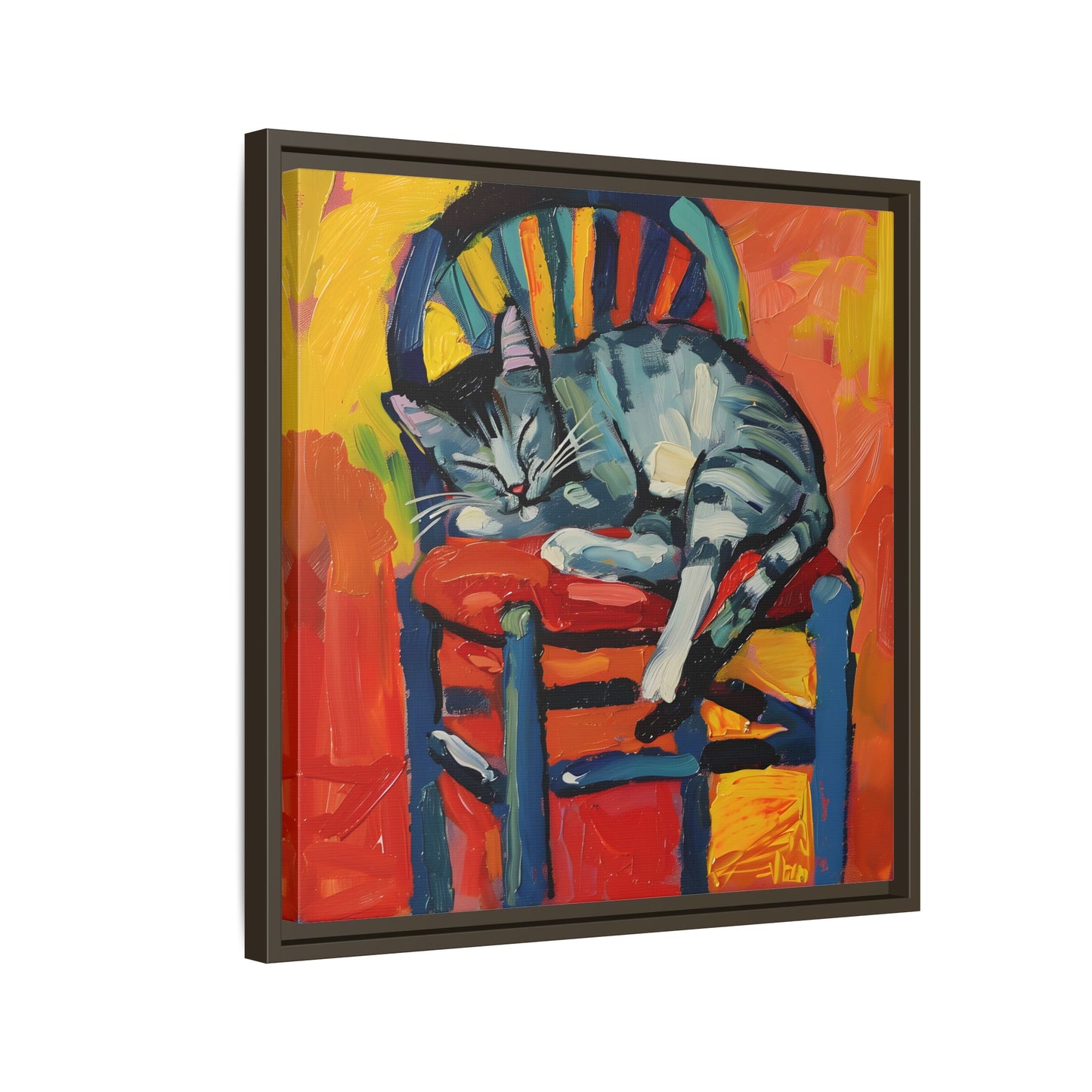 Colorful Cat Art Print - Framed Matte Canvas