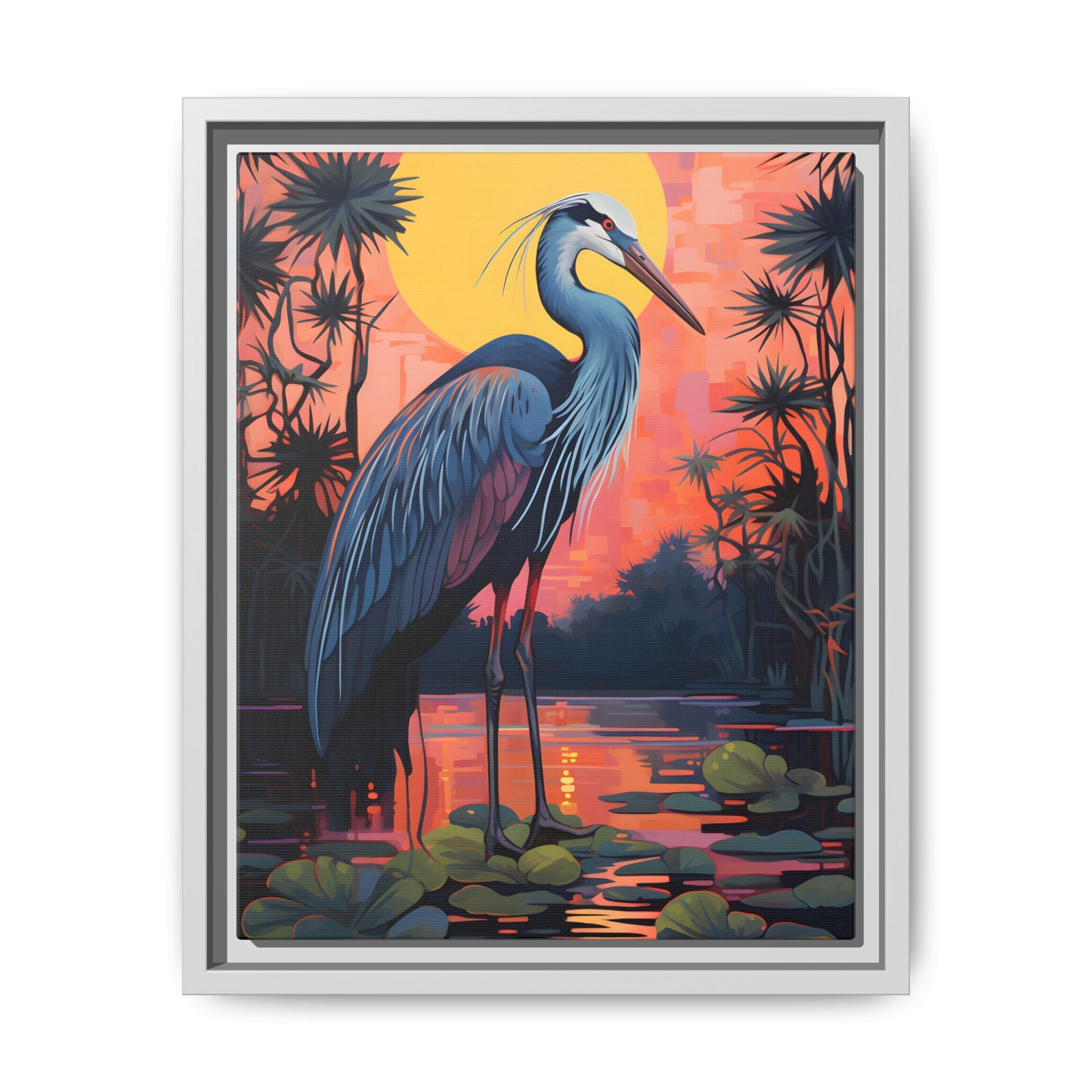 Colorful Heron Art Canvas Print - Framed Wall Decor