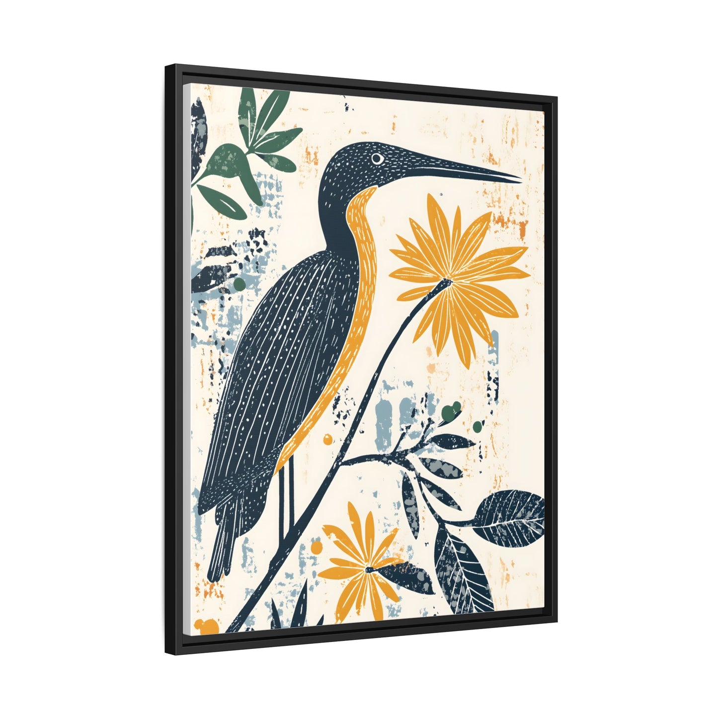 Colorful Bird and Flower Framed Matte Canvas Art