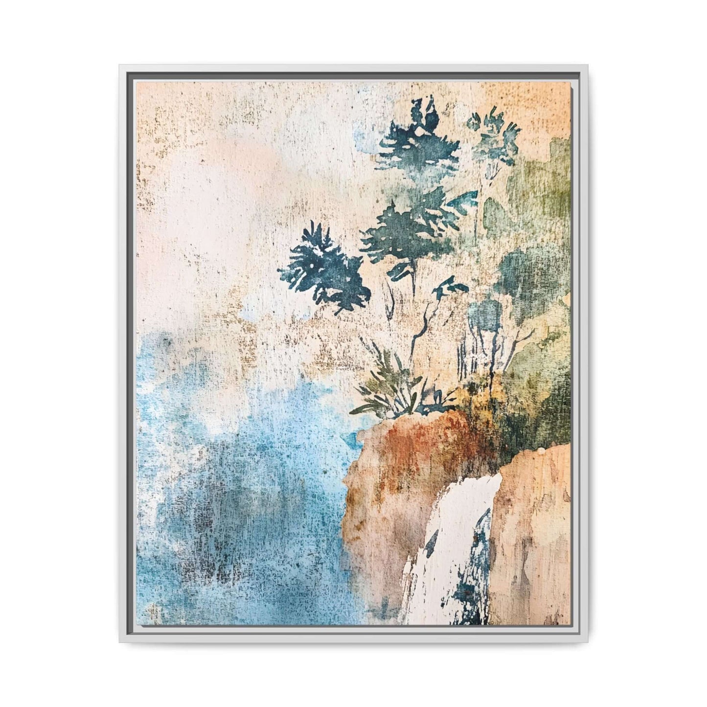 Misty Forest Landscape Framed Watercolor Canvas Print for Home Decor