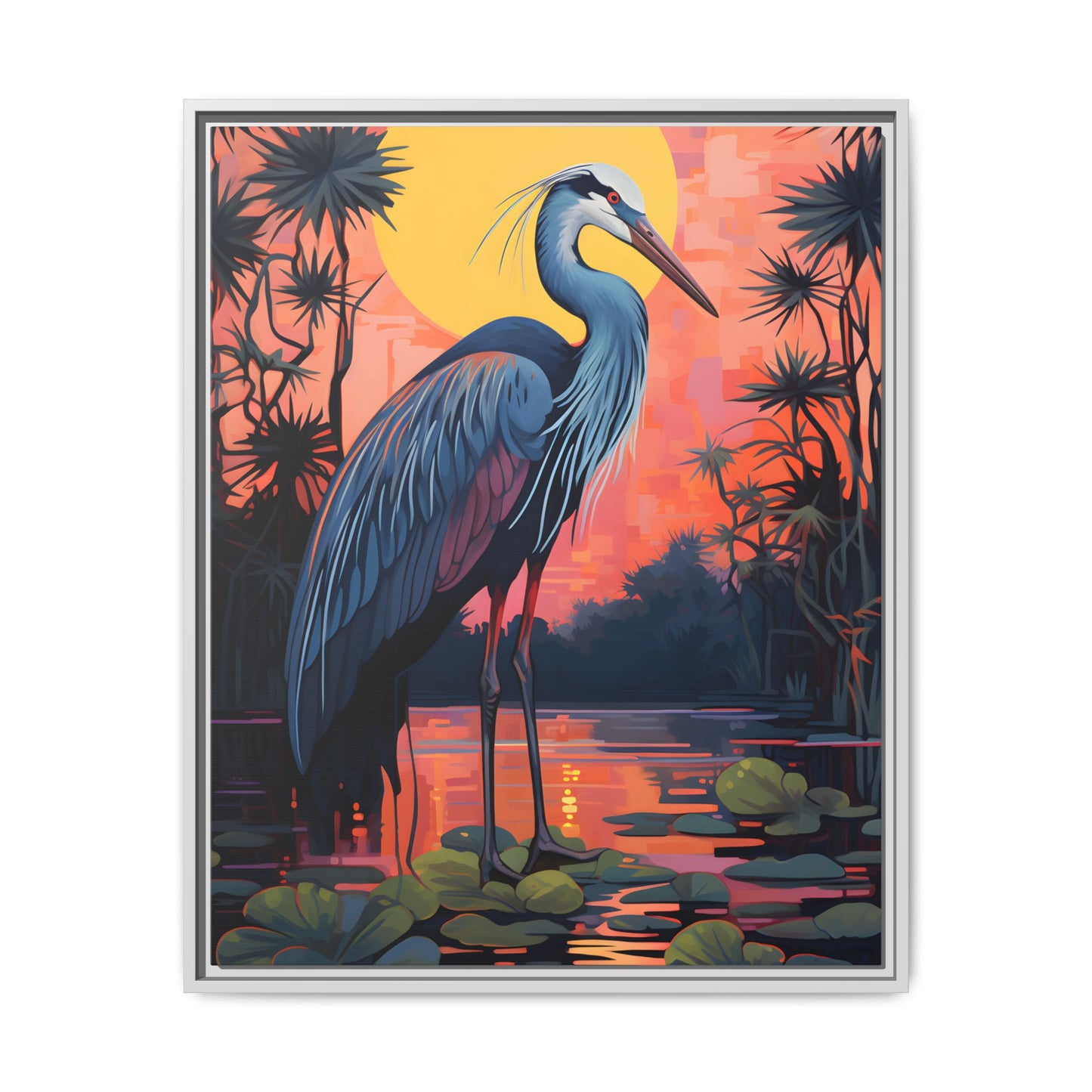 Colorful Heron Art Canvas Print - Framed Wall Decor