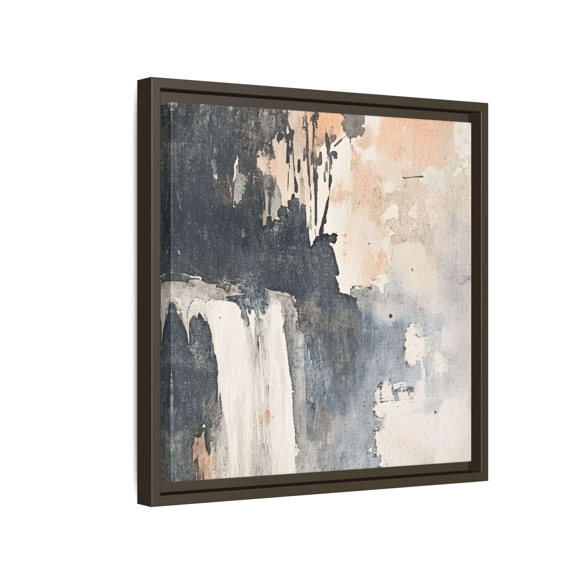 Framed watercolor waterfall art print on matte canvas, elegant home decor for modern interiors, size 16" x 16".