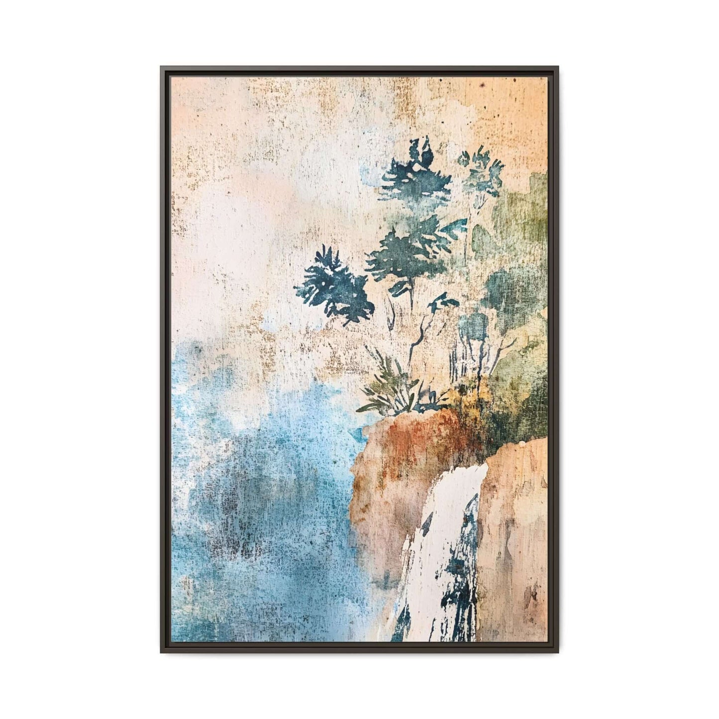 Framed watercolor canvas print of a misty forest landscape, perfect for adding elegance and serenity to any room in your home decor.
