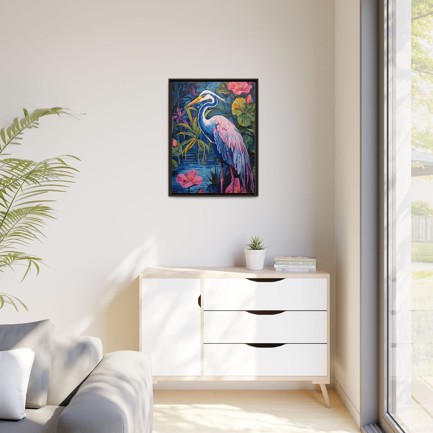 Colorful Heron Canvas Art Print - Framed Wall Decor