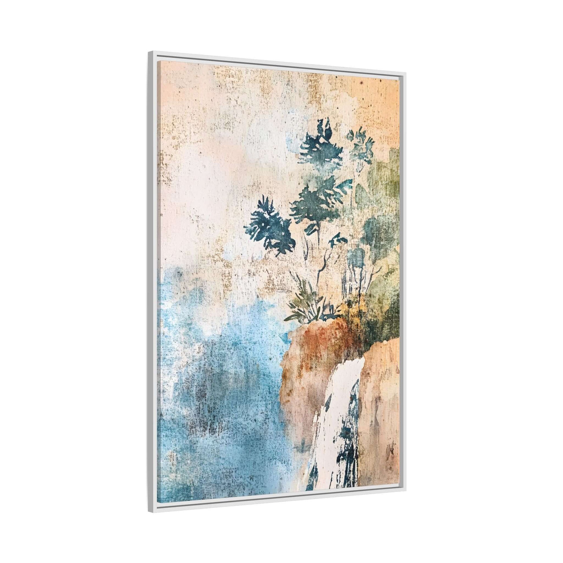 Framed watercolor canvas print of a serene misty forest landscape, perfect for adding elegance and calming atmosphere to home decor.