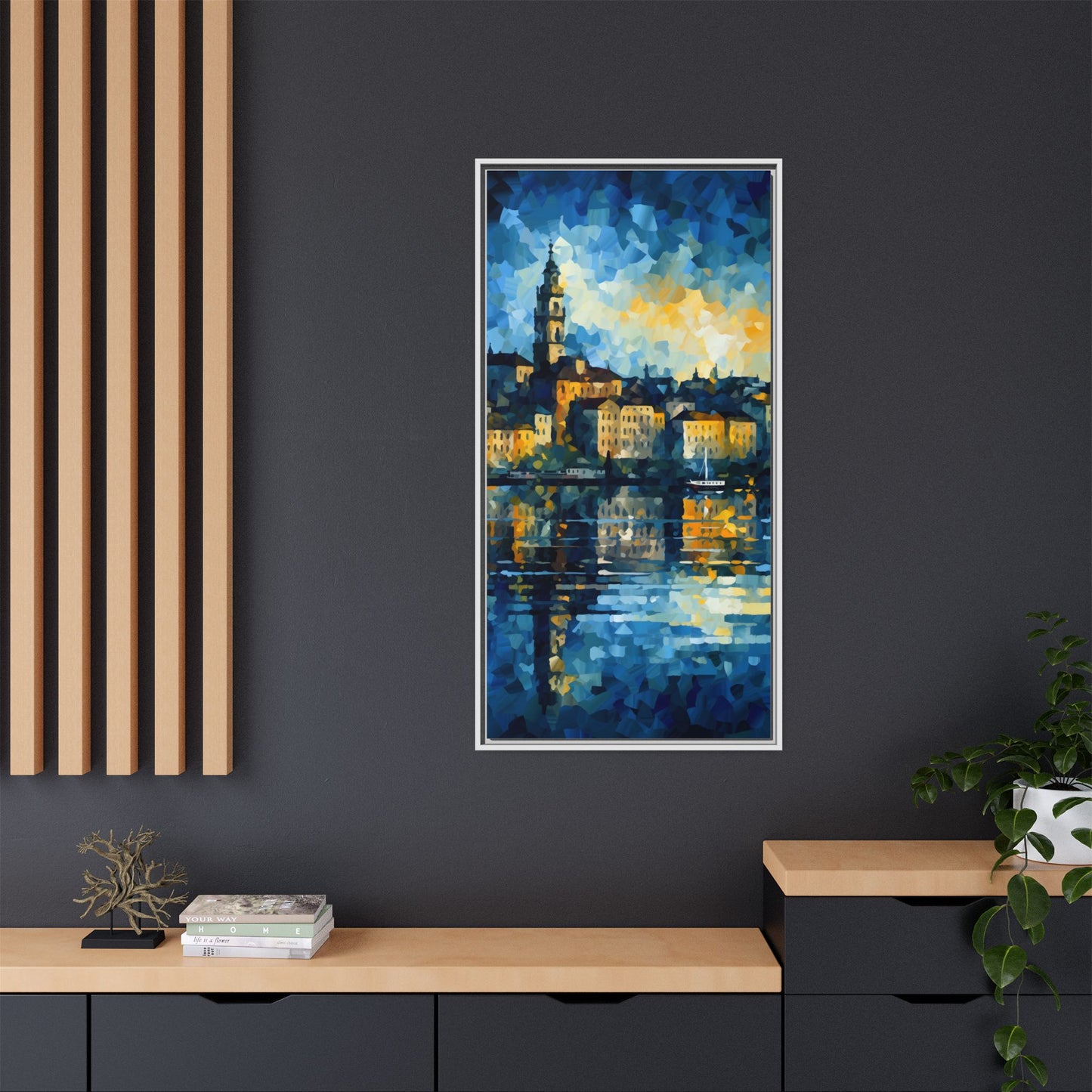 Colorful Framed Matte Canvas Art - Vibrant Cityscape Wall Decor