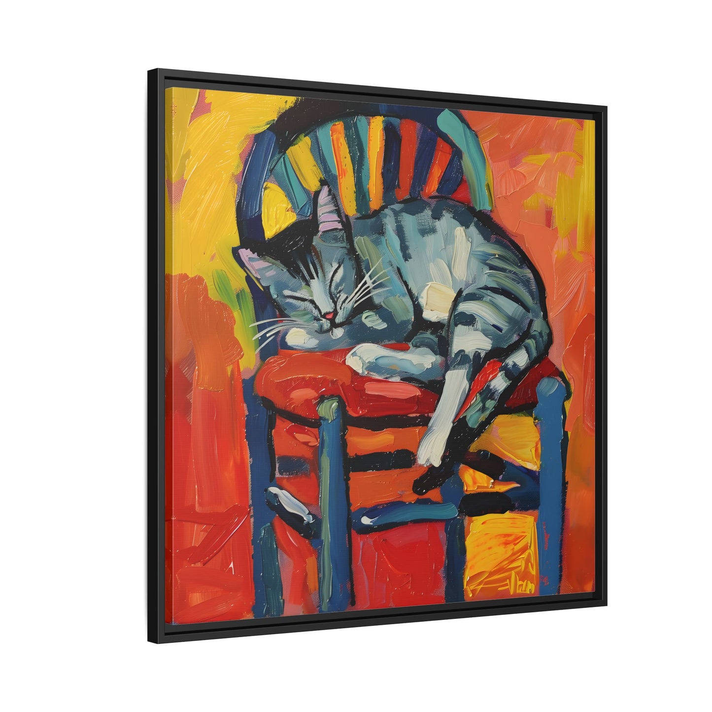 Colorful Cat Art Print - Framed Matte Canvas