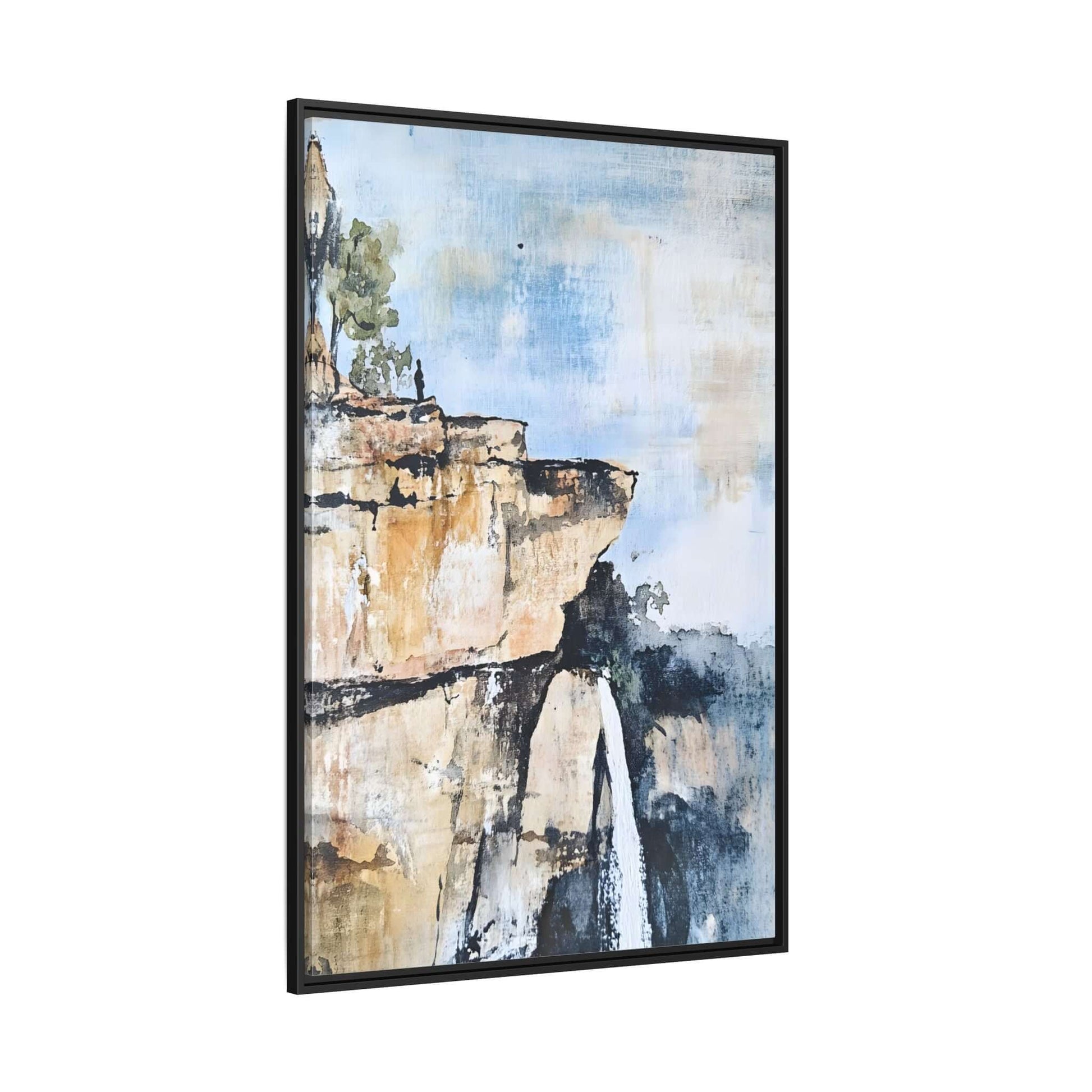 Impressionistic scenic landscape waterfall canvas, framed wall art for a serene retreat, high-quality design for living room or bedroom.