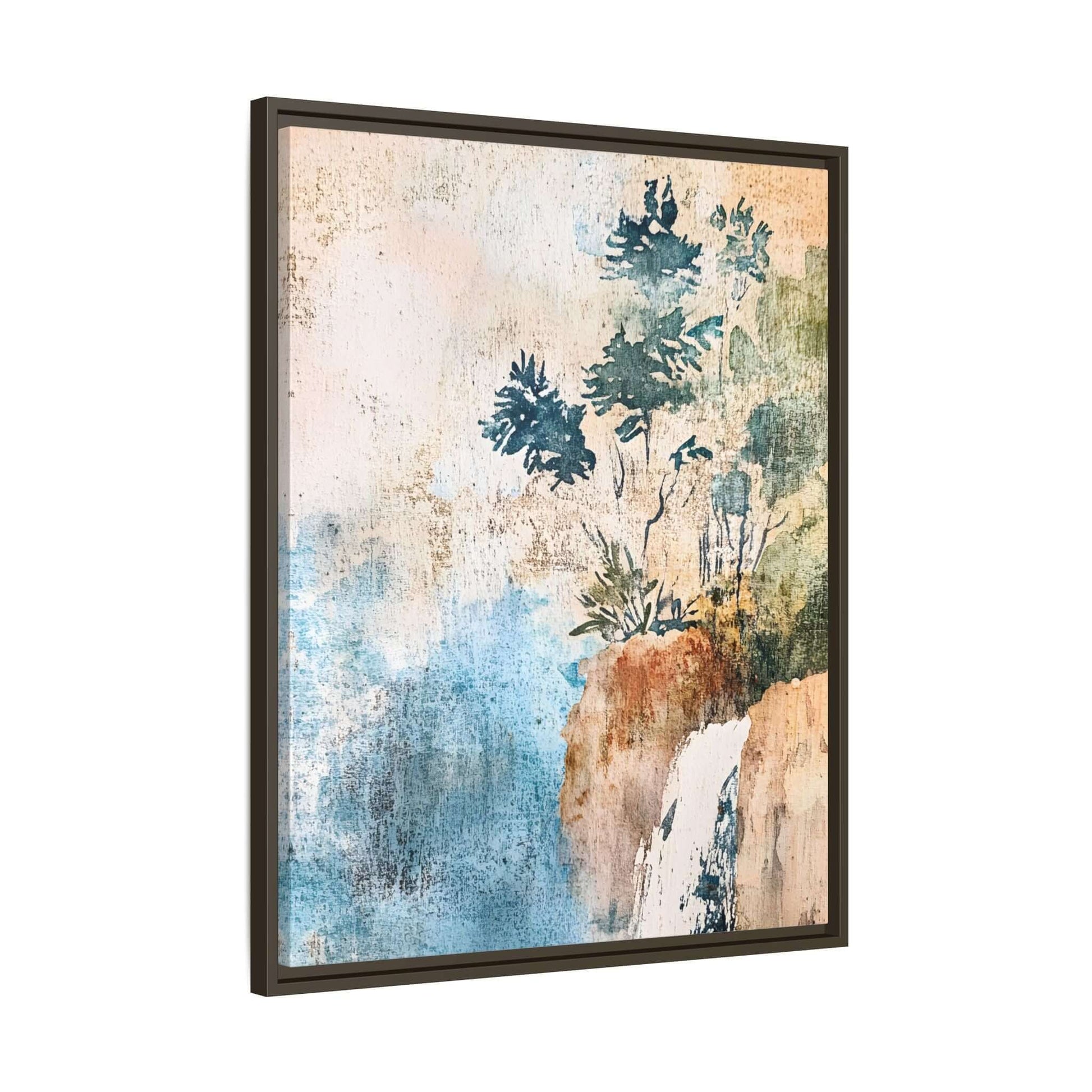 Framed watercolor canvas print of a misty forest landscape, perfect for adding elegance and serenity to home decor.