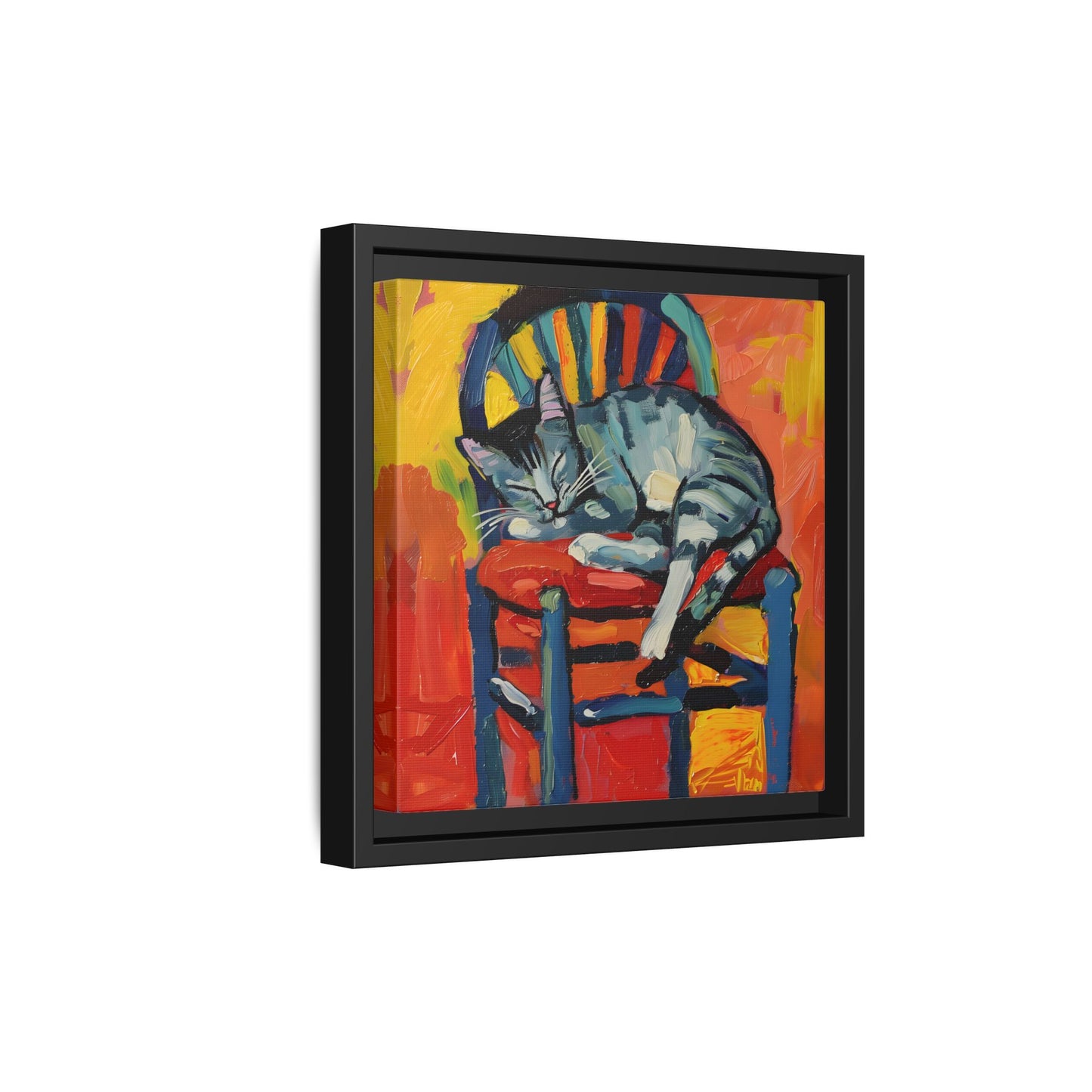Colorful Cat Art Print - Framed Matte Canvas