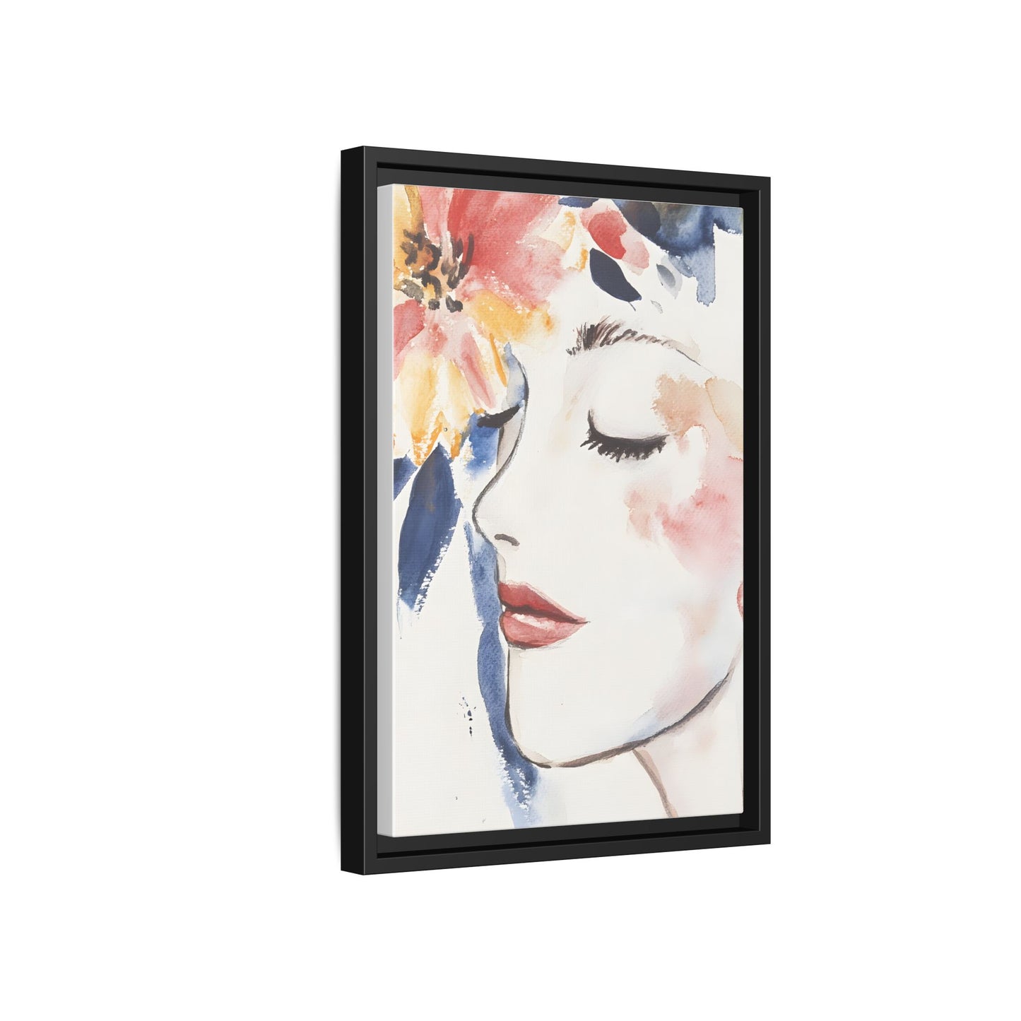 Multi-Color Framed Matte Canvas Art - Floral Face Portrait; 9x12 to 24x30 inch sizes; vertical orientation; artistic home decor