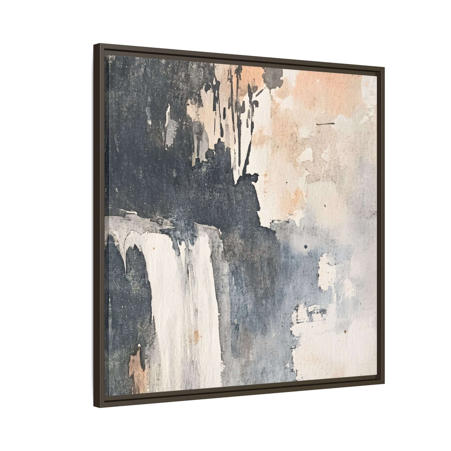 Framed waterfall art print on matte canvas, home decor in abstract style, 9x12 inches, vertical orientation.