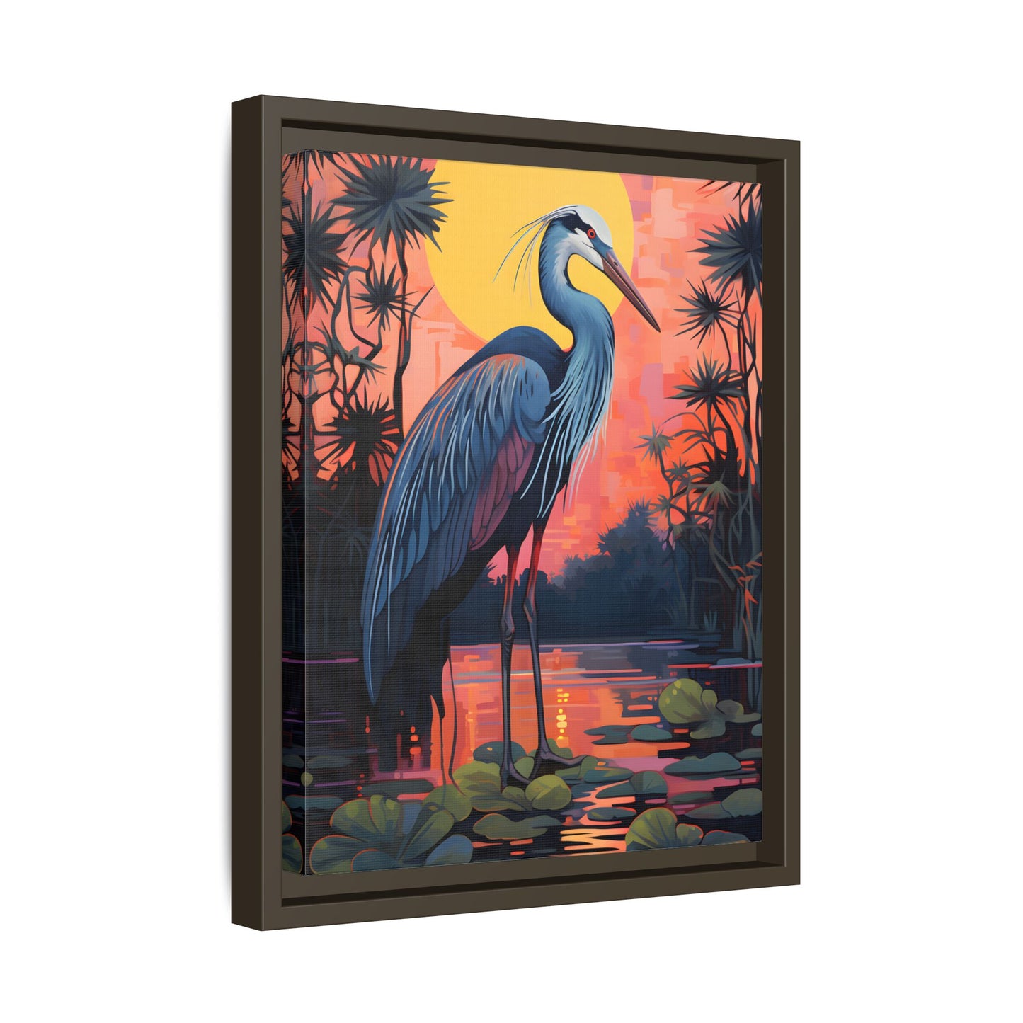 Colorful Heron Art Canvas Print - Framed Wall Decor