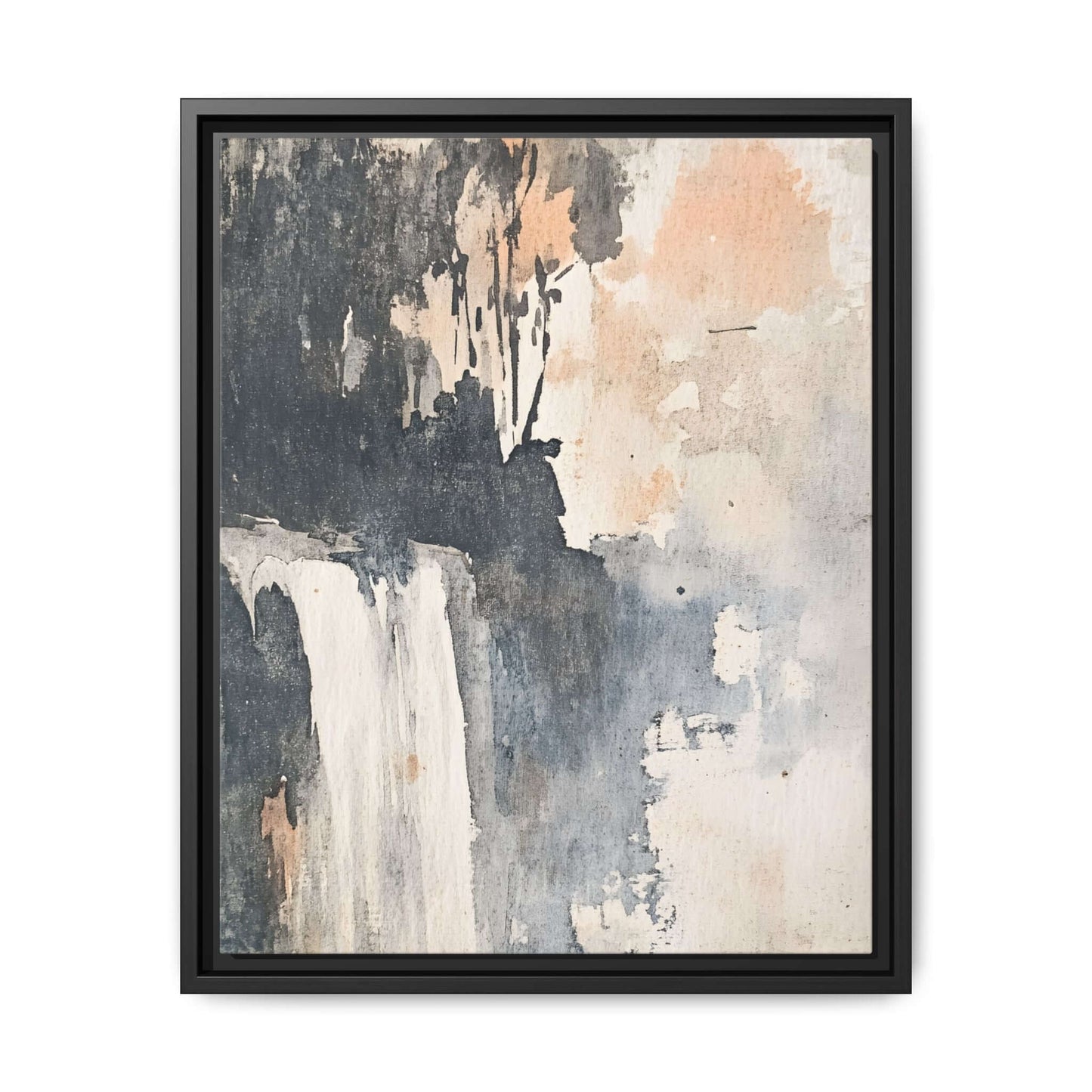Framed waterfall art print on matte canvas, featuring abstract landscape design for stylish home decor.