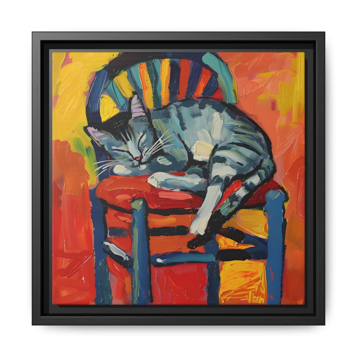 Colorful Cat Art Print - Framed Matte Canvas