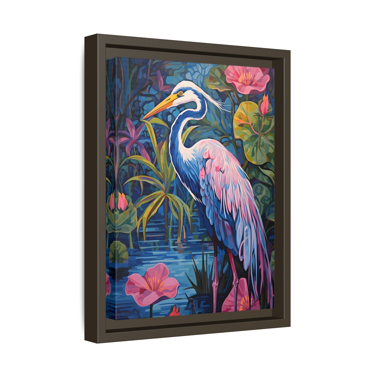 Colorful Heron Canvas Art Print - Framed Wall Decor
