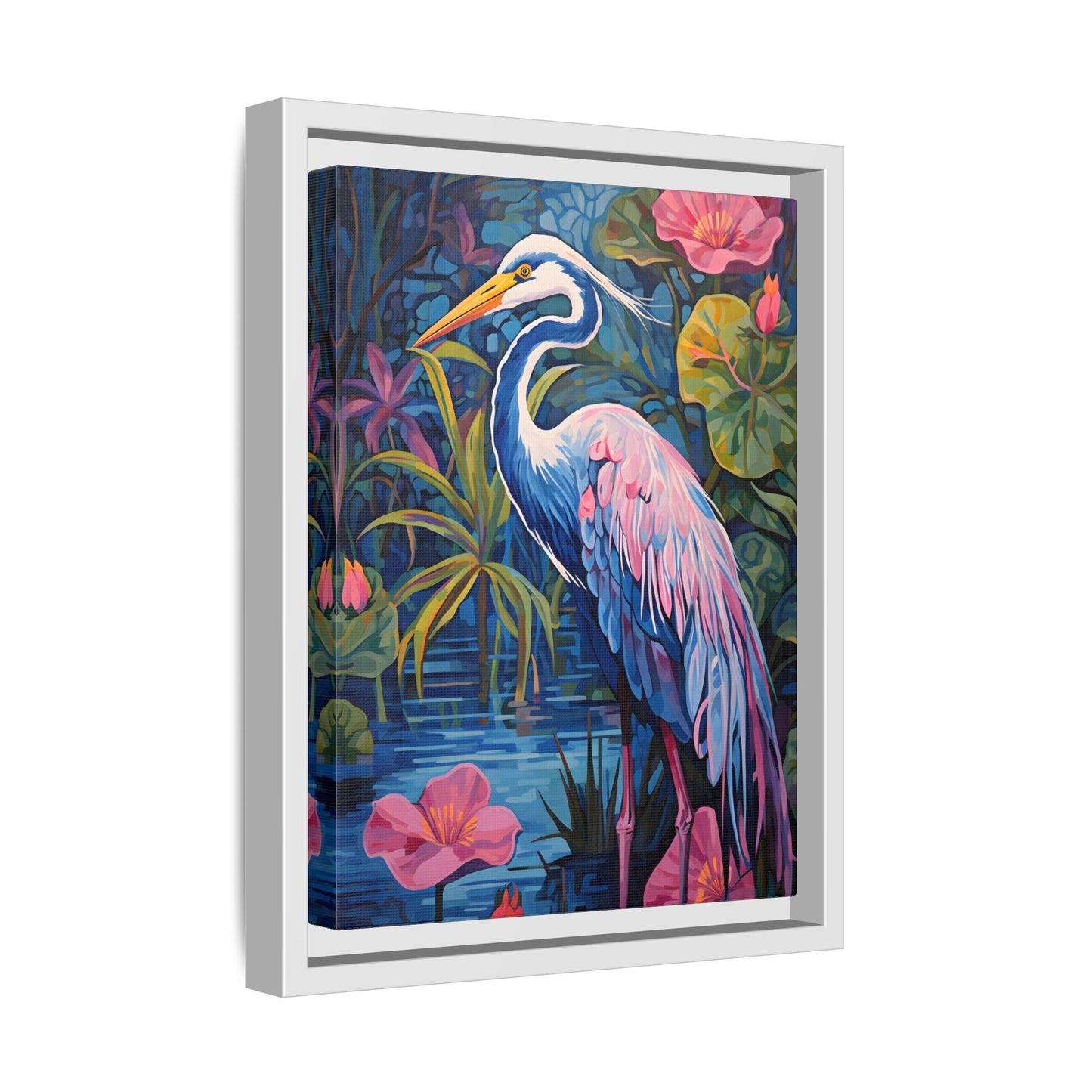 Colorful Heron Canvas Art Print - Framed Wall Decor