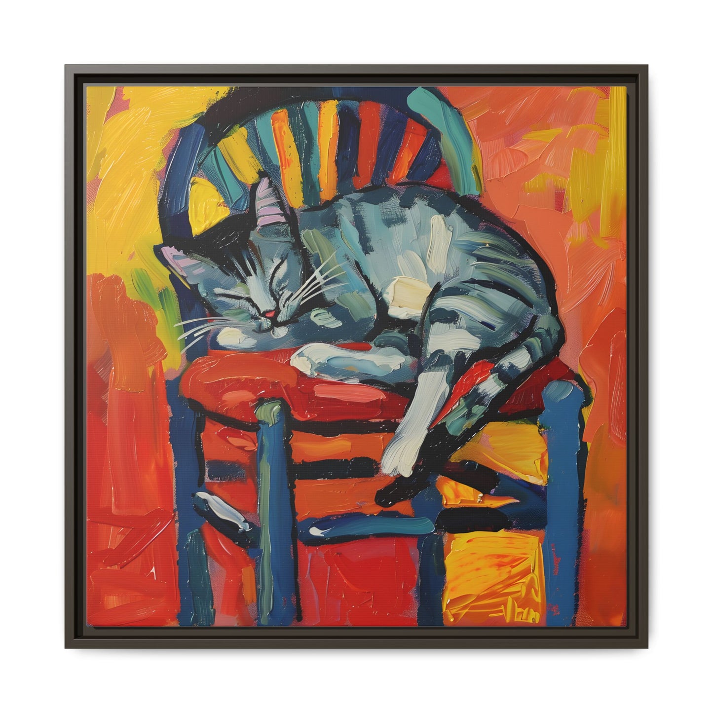 Colorful Cat Art Print - Framed Matte Canvas
