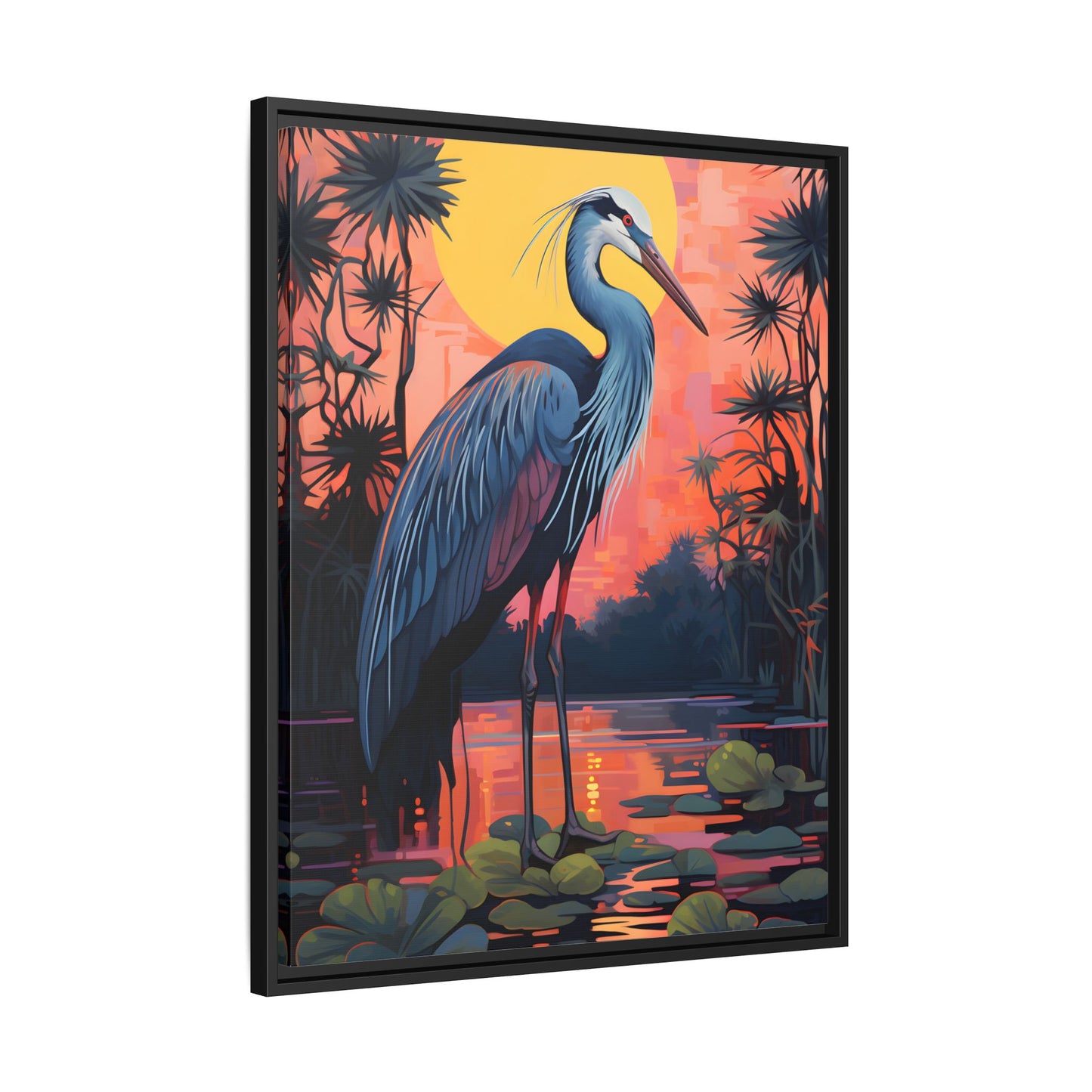 Colorful Heron Art Canvas Print - Framed Wall Decor