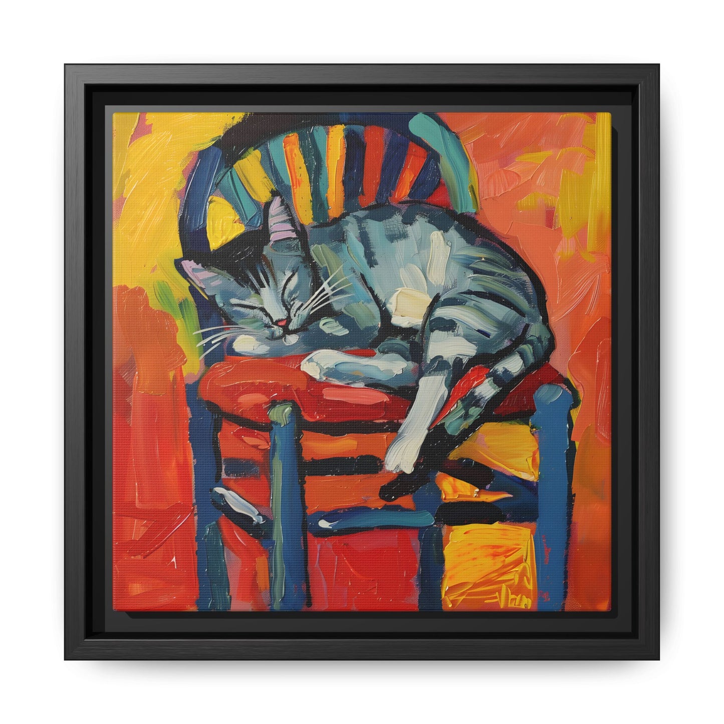 Colorful Cat Art Print - Framed Matte Canvas
