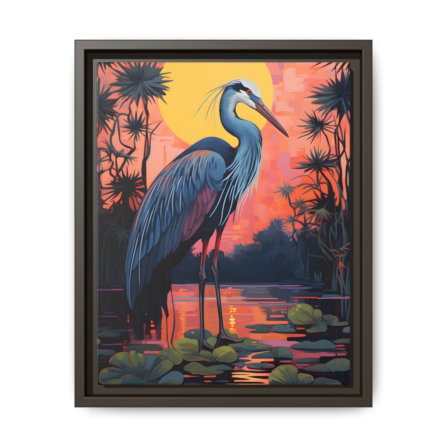 Colorful Heron Art Canvas Print - Framed Wall Decor