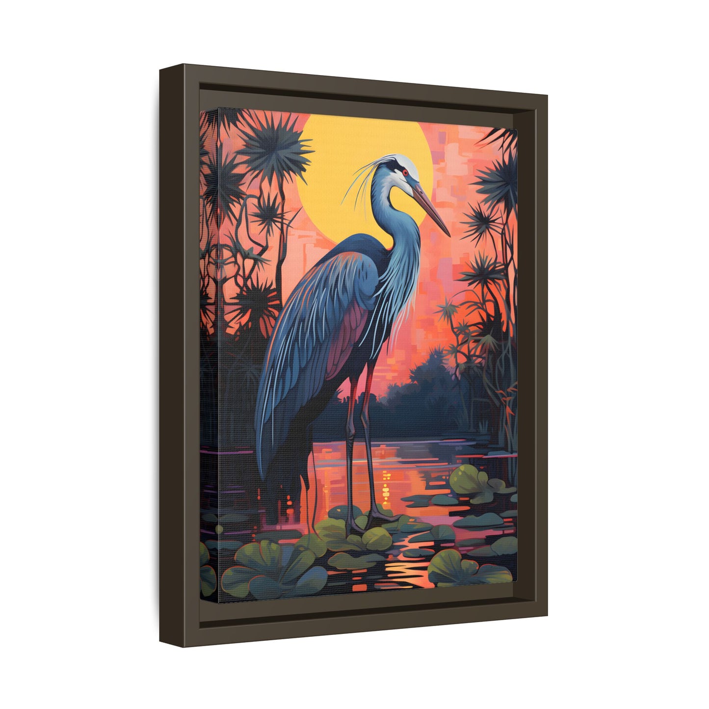 Colorful Heron Art Canvas Print - Framed Wall Decor
