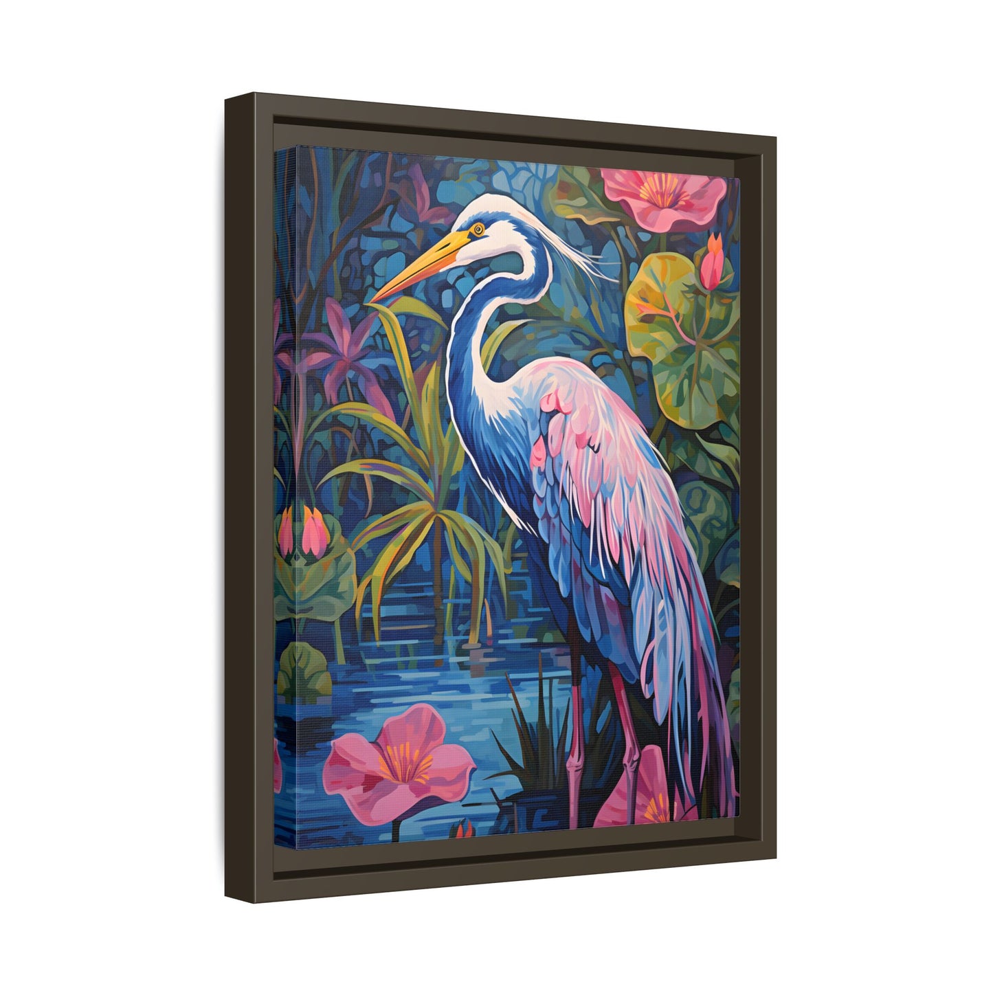 Colorful Heron Canvas Art Print - Framed Wall Decor