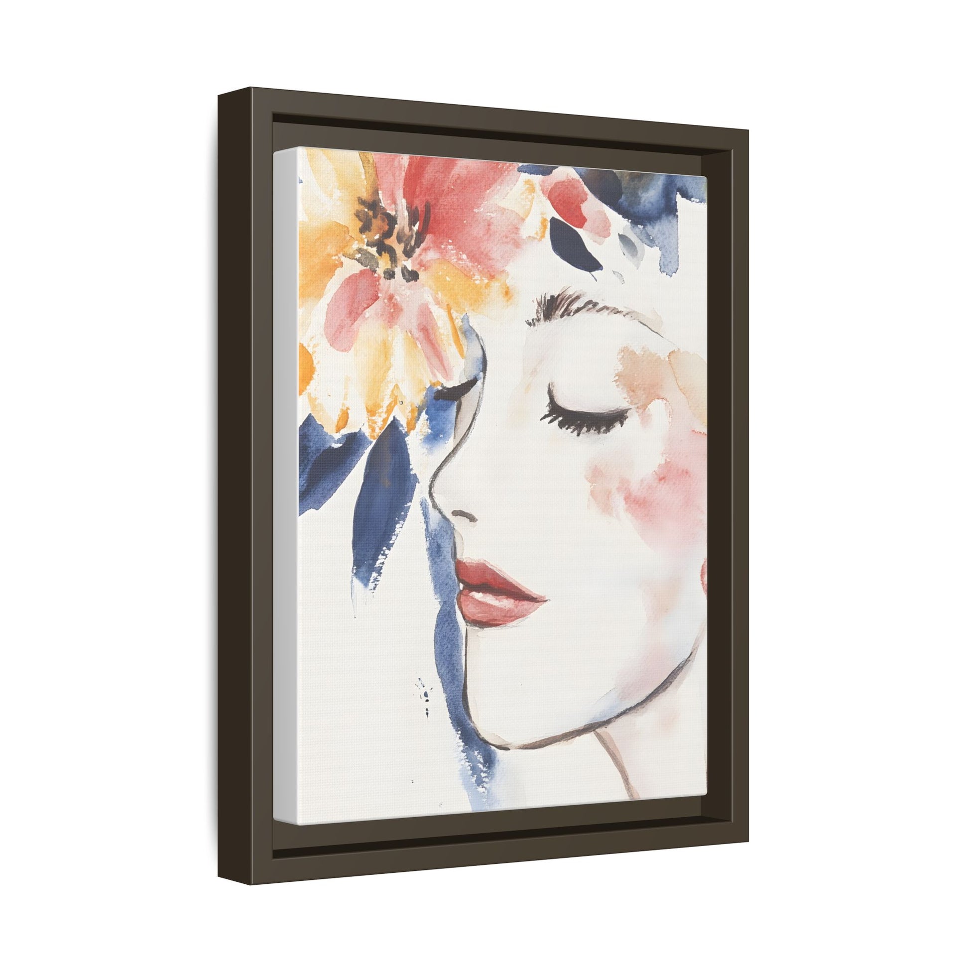 Multi-Color Framed Matte Canvas Art - Floral Face Portrait in vertical orientation with vibrant colors, perfect for home decor.