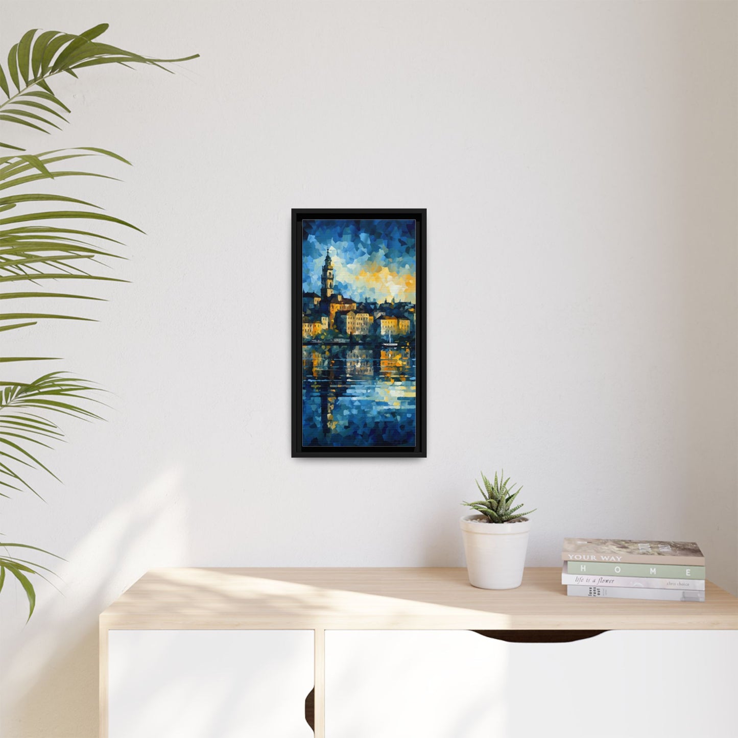 Colorful Framed Matte Canvas Art - Vibrant Cityscape Wall Decor