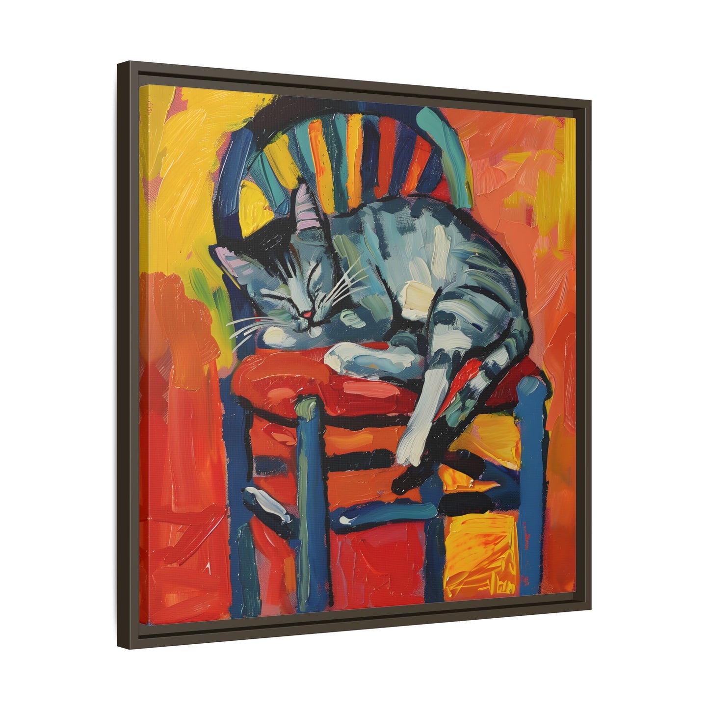 Colorful Cat Art Print - Framed Matte Canvas