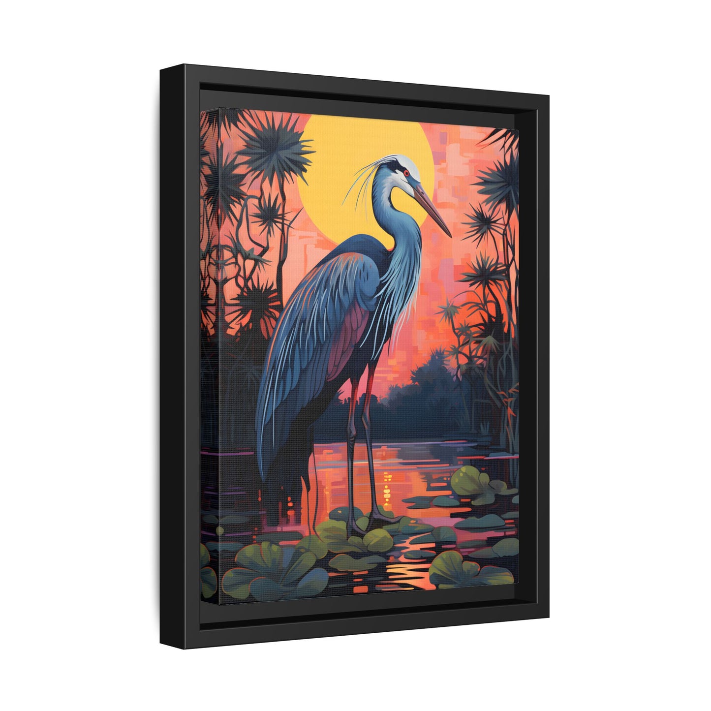 Colorful Heron Art Canvas Print - Framed Wall Decor
